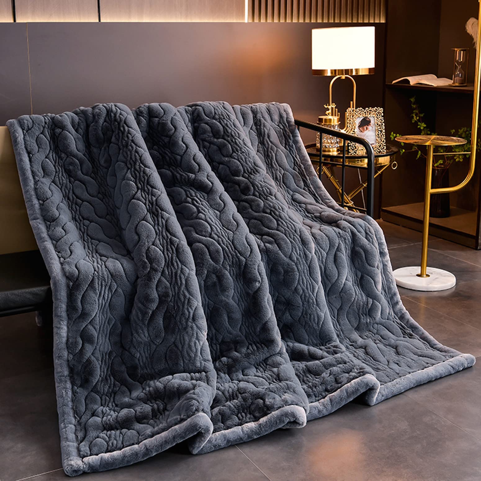 LGYKUMEG 13lb Heavy Korean Mink Blanket - Ultra Soft & Warm 2-Ply Reversible Flannel Fleece Bed Blanket (79