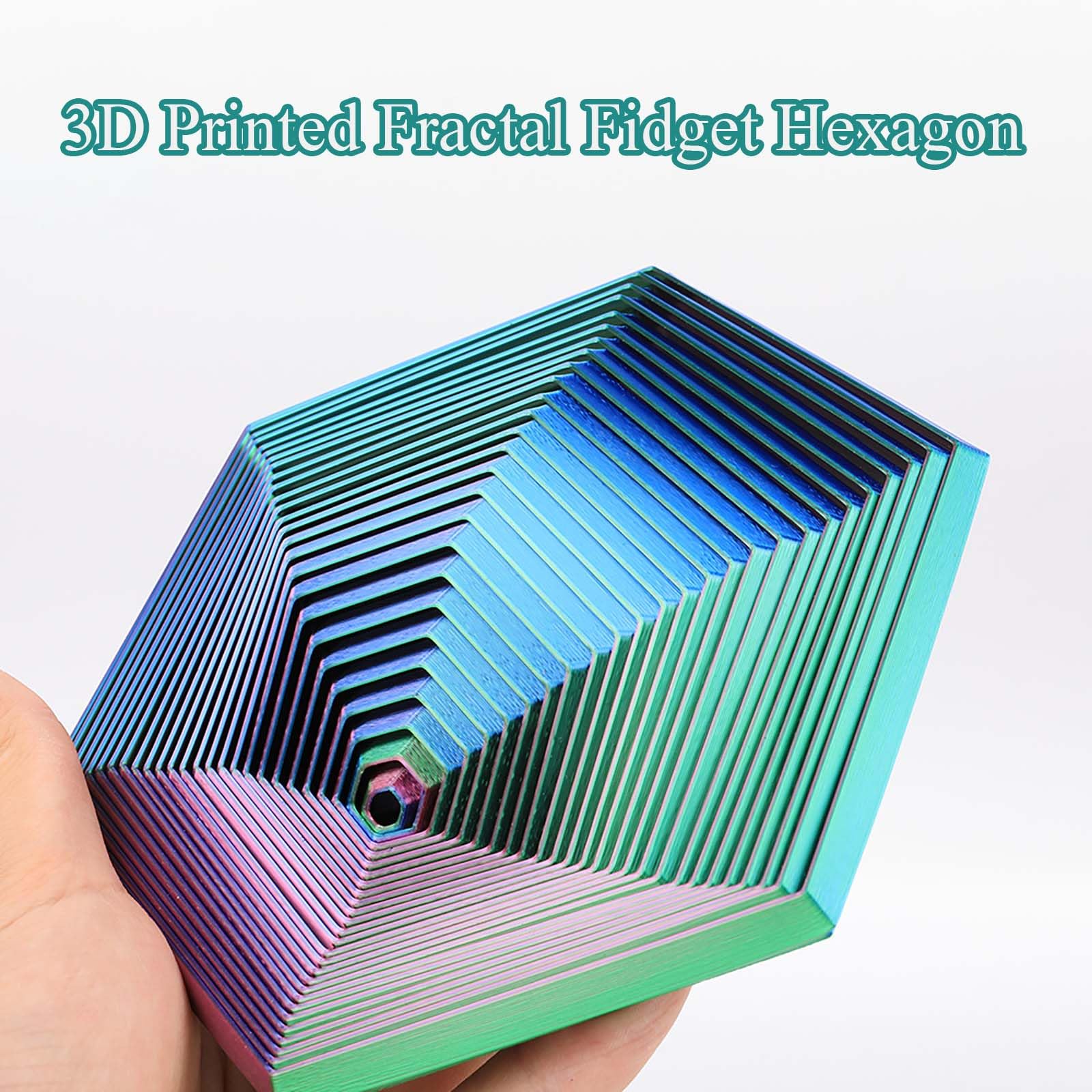 3D Printed Hexagon Fidget Toy - Colorful Gradient Sensory Stress Relief Cube for Adults & Kids | Anxiety Relief, Mindful Meditation Tool | Office Desk, Classroom, Travel Companion (3 Color Options)