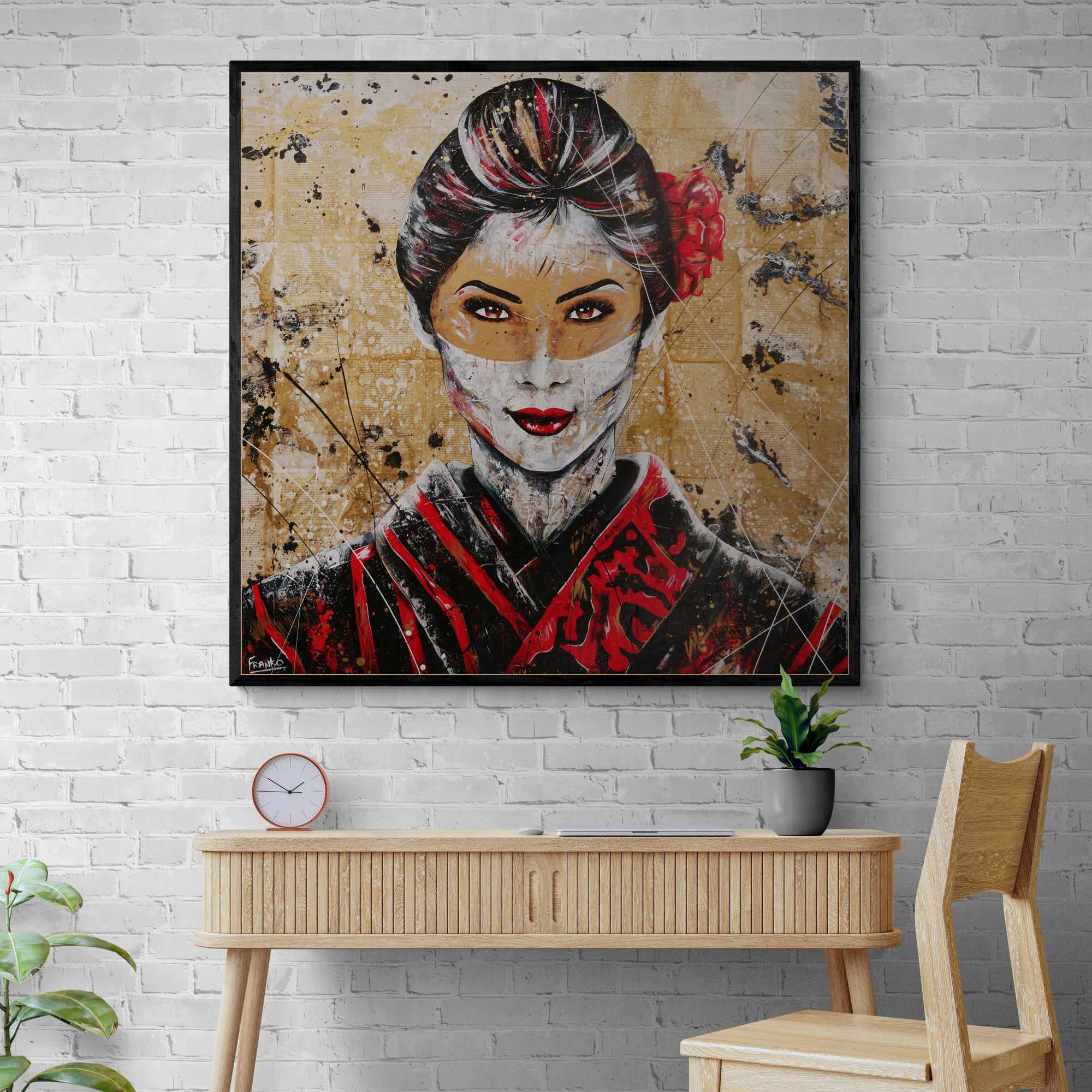 Cherry Pride 120x120cm Geisha Abstract Realism Canvas Art - Japanese Inspired Wall Decor for Living Room, Bedroom & Office - Perfect Gift for Book Lovers & Art Collectors