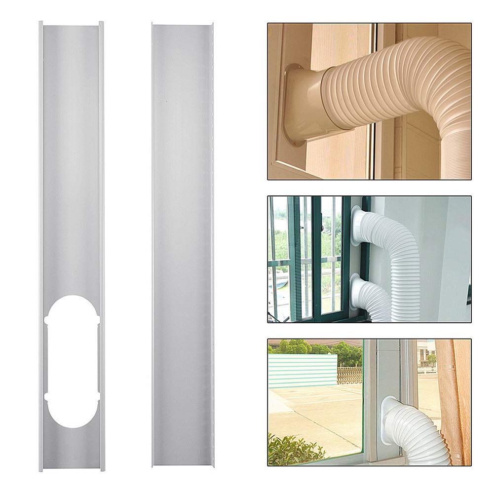 NewshijieCOb Portable AC Window Kit - 2 Pack 1.3m Adjustable Window Seal Plate + 1 Flat 13cm Adapter for Mobile Air Conditioners | Universal Fit for Most Windows | Perfect for Home, Office & RV Cooling (Silver)