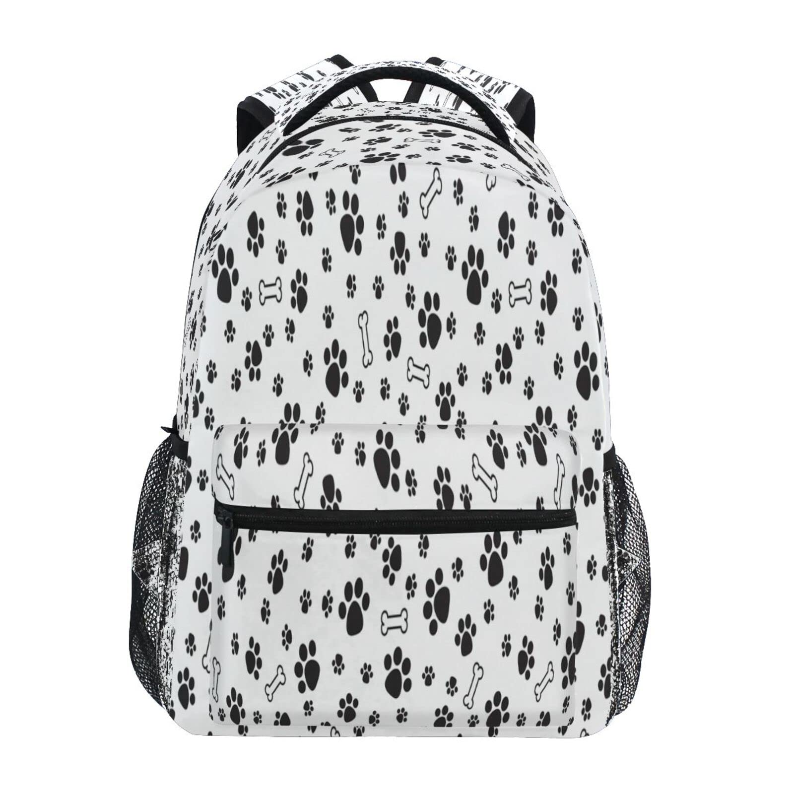 Cute Black Puppy Dog Paws Print Backpack for Boys Girls - School Bookbag with Name Tag, College Backpack for Students, Outdoor Camping Travel Daypack - Perfect for School, College, Hiking and Daily Use