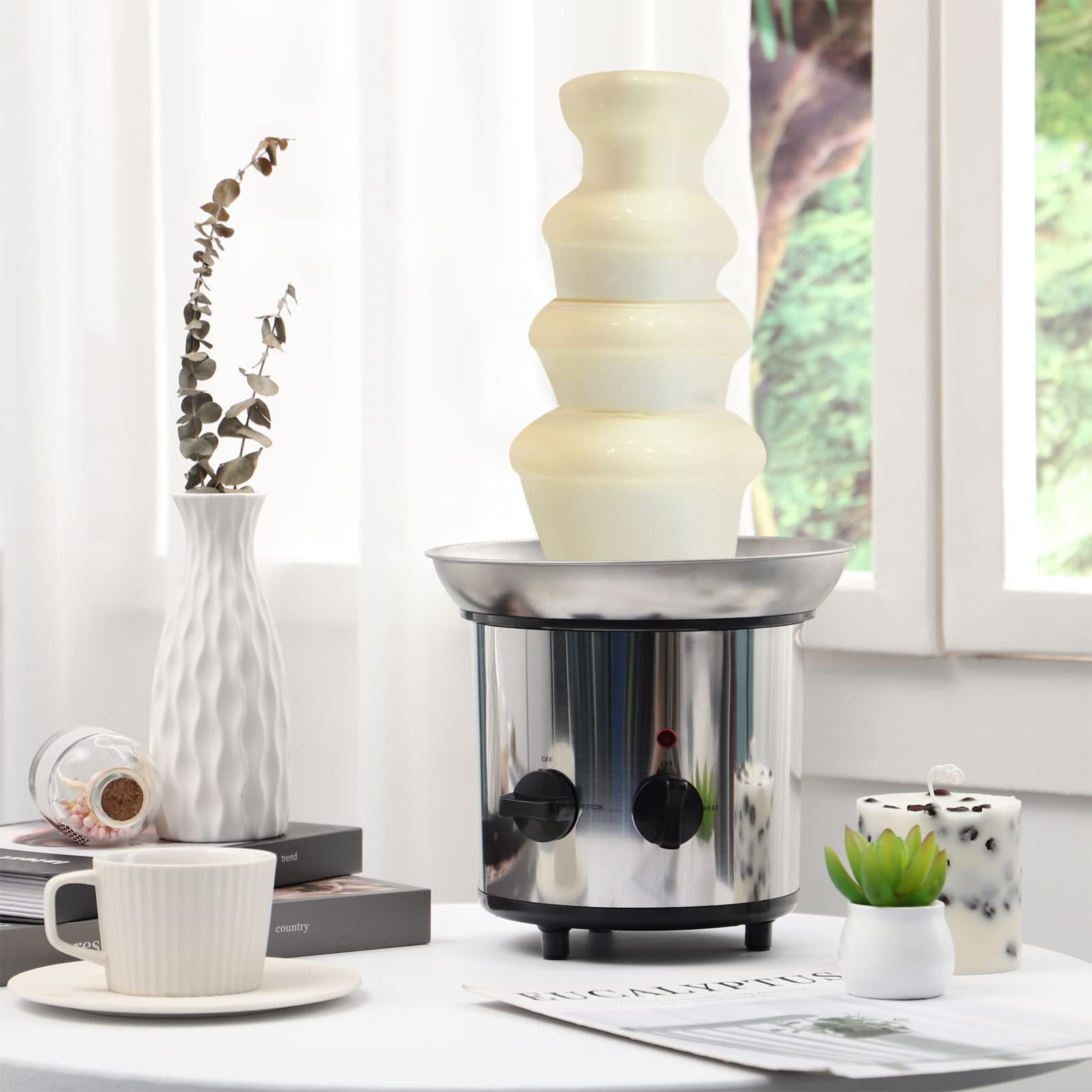 Premium Stainless Steel Chocolate Fondue Fountain Maker - Electric Chocolate Waterfall Machine for Melting & Dipping | Perfect for Weddings, Parties, Dessert Buffets & Romantic Dinners