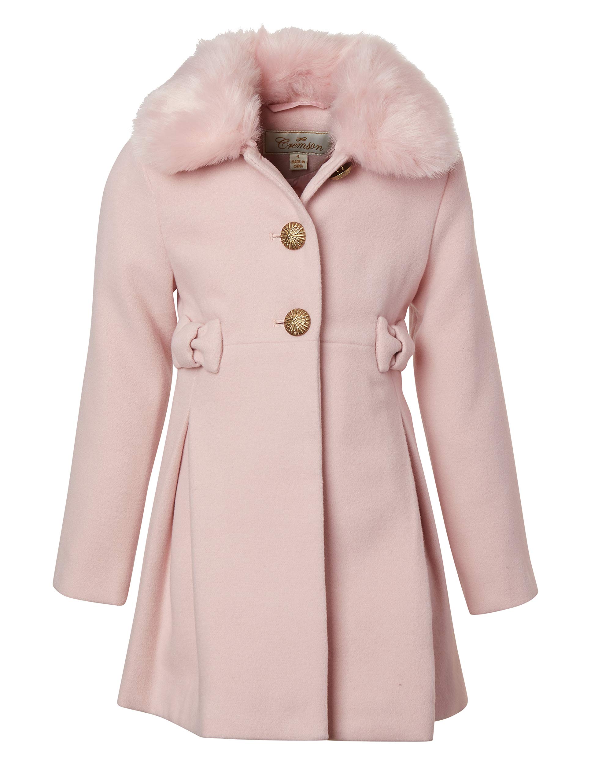 Crimson Girl's Wool-Look Winter Princess Bow Dress with Faux Fur Collar Pea Coat Jacket – Perfect for Holiday Parties & Christmas Photos
