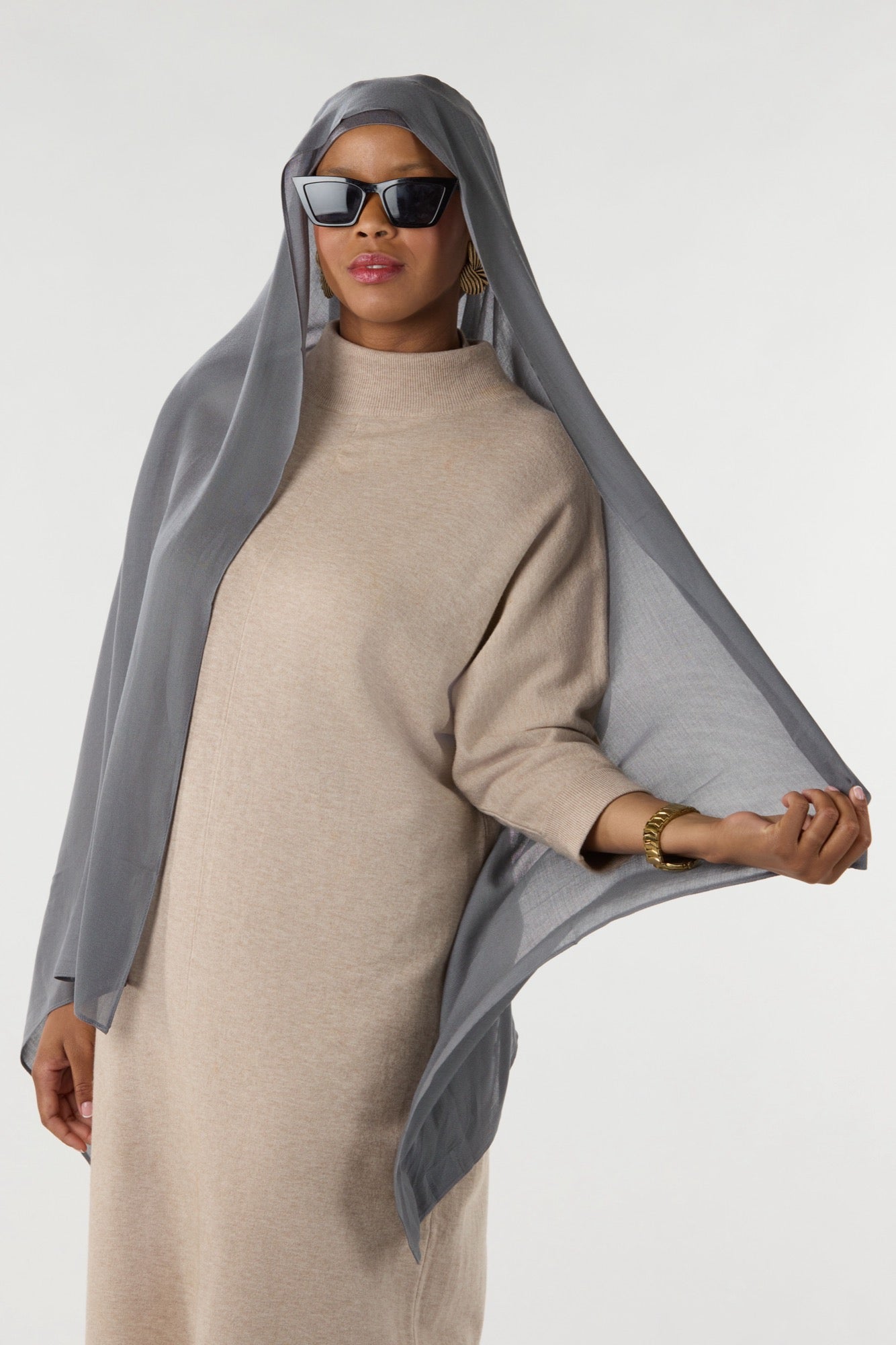 Premium Modal Hijab with Undercap - Dark Slate | Soft & Breathable Muslim Headscarf for Daily Wear & Prayer