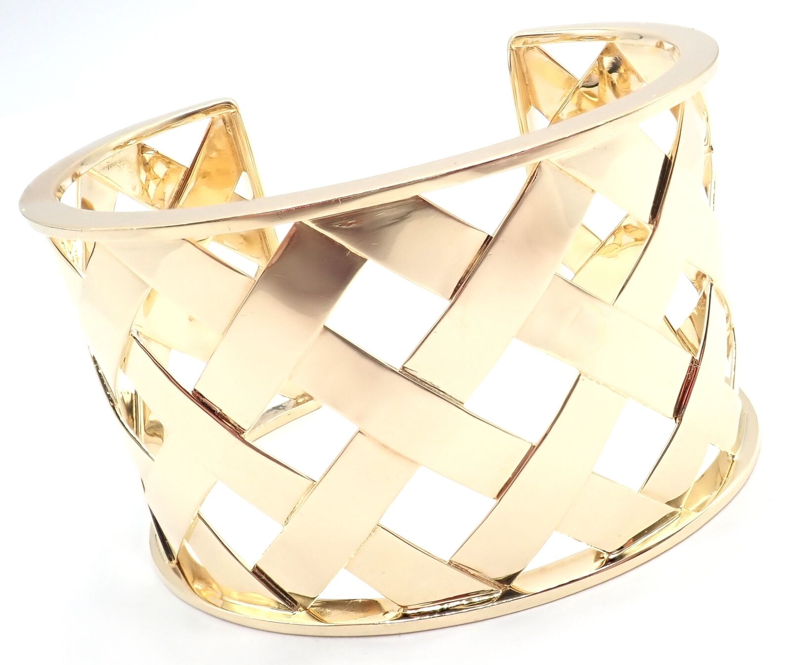 Authentic Verdura 18k Yellow Gold Criss Cross Wide Cuff Bracelet - Luxury Vintage Jewelry for Women, Perfect for Weddings & Special Occasions