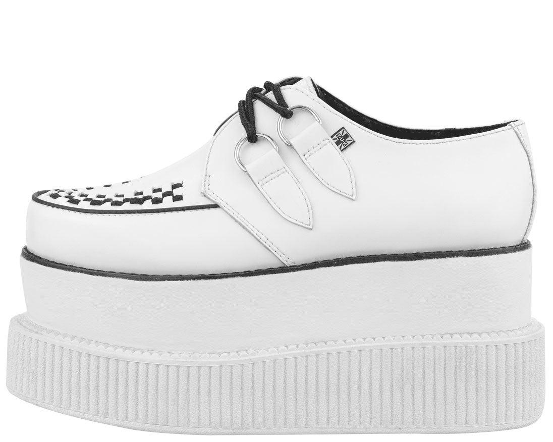 T.U.K White Leather 3x Sole Viva Mondo Creeper Shoes for Women - Chunky Platform Sneakers for Punk, Gothic & Alternative Fashion - Perfect for Concerts, Clubbing & Street Style