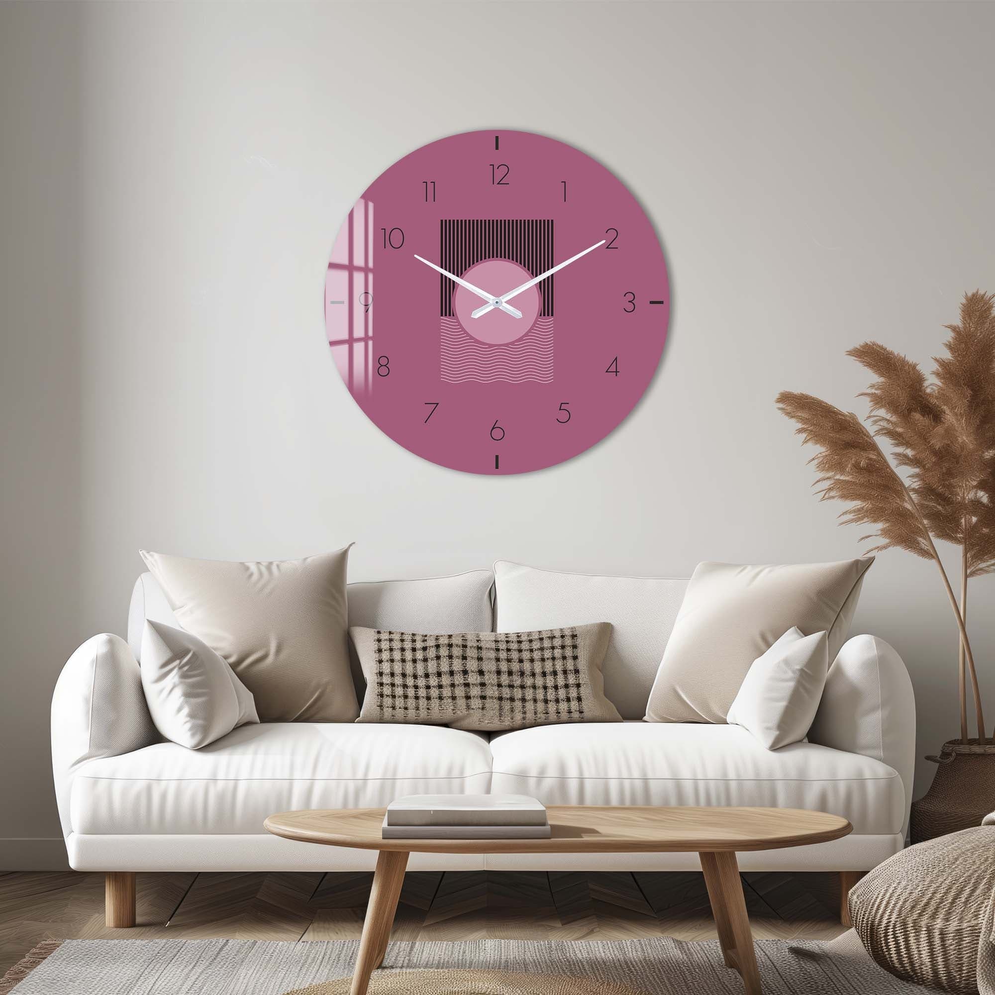 Soluna Mauve Glass Wall Clock - Modern Decorative Silent Non-Ticking Clock for Living Room, Bedroom, Office - Perfect Home & Office Decor