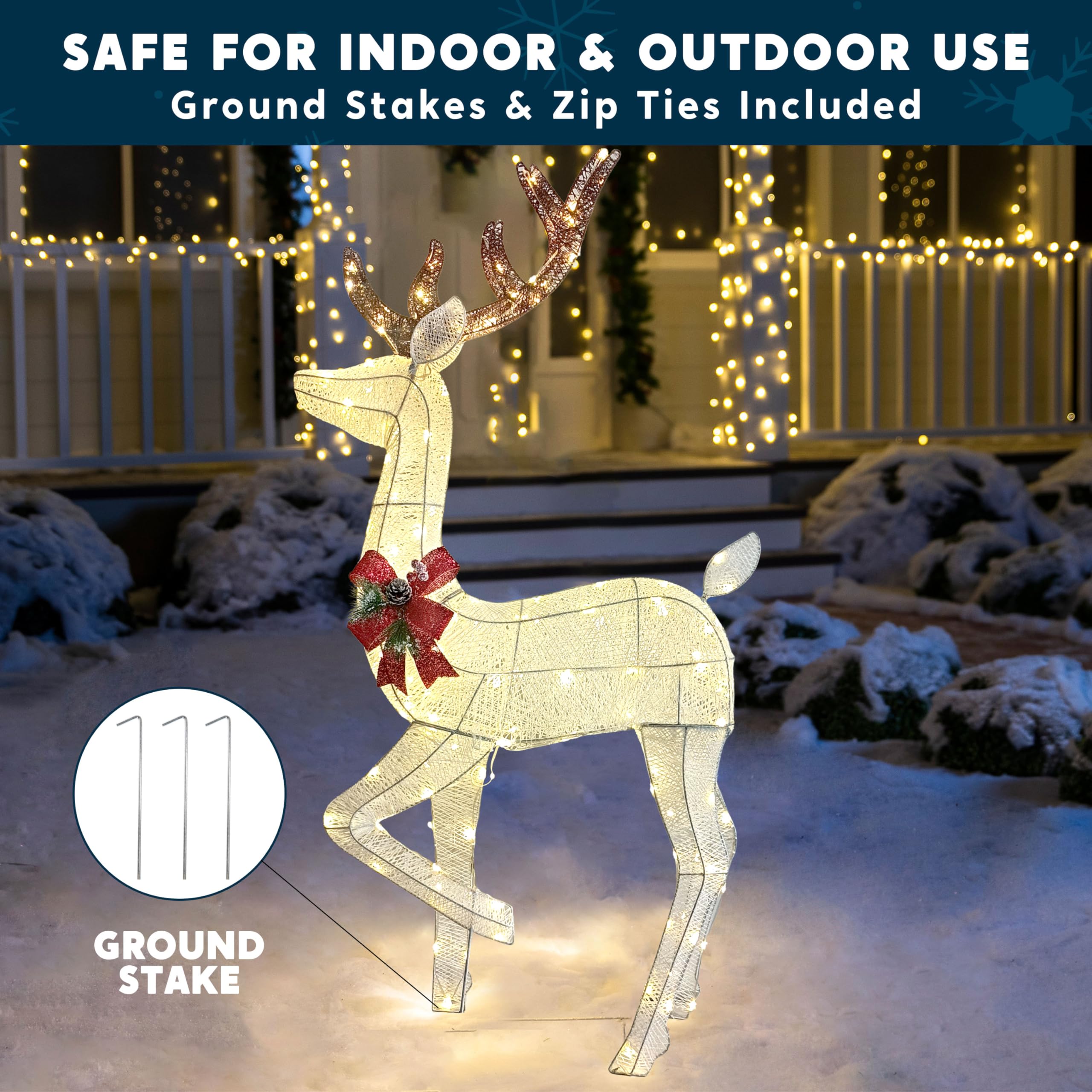 Joiedomi 150 LED Reindeer Christmas Decorations - Outdoor Lighted Xmas Deer Yard Decor for Garden, Lawn, Holiday Party & Winter Festival (Warm White)