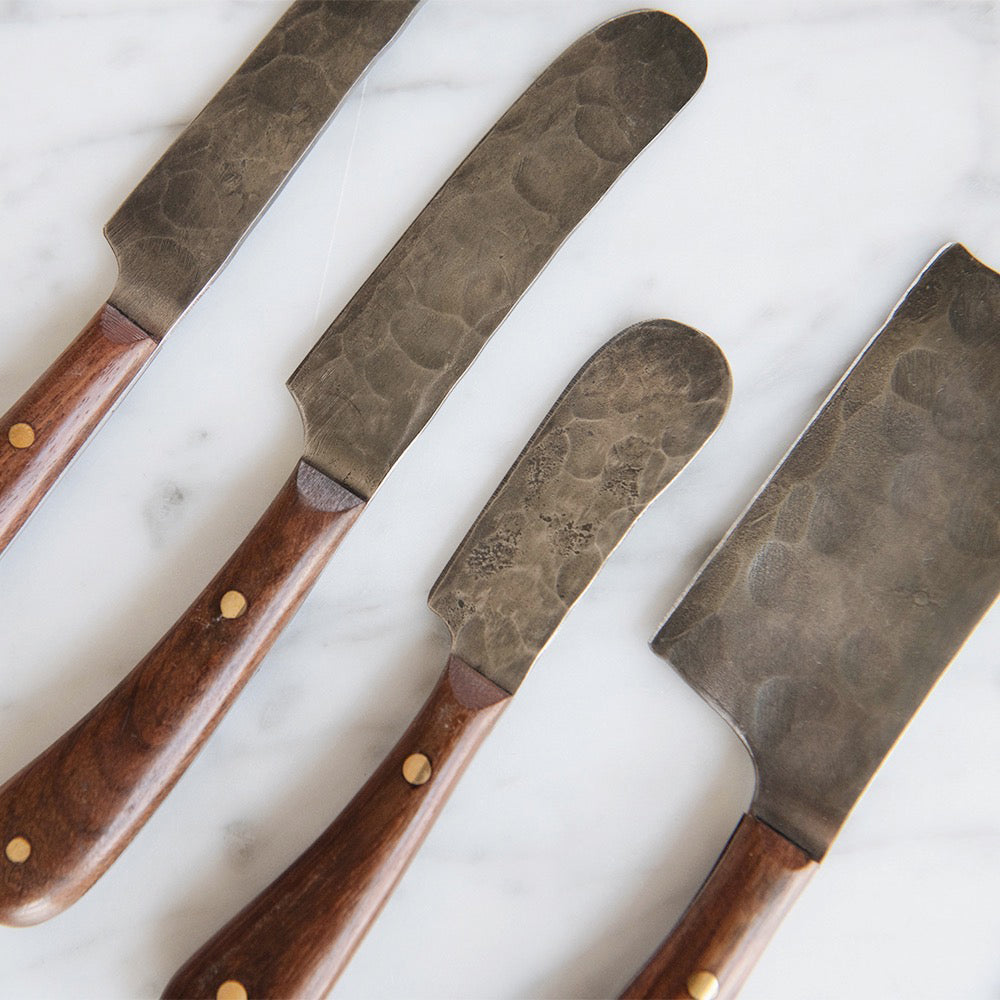 Hand Forged Stainless Steel Cheese Knife Set - 3 Piece Wooden Handle Cheese Slicer for Cheese Board, Charcuterie, Wine & Cheese Party, Gourmet Kitchen Gifts