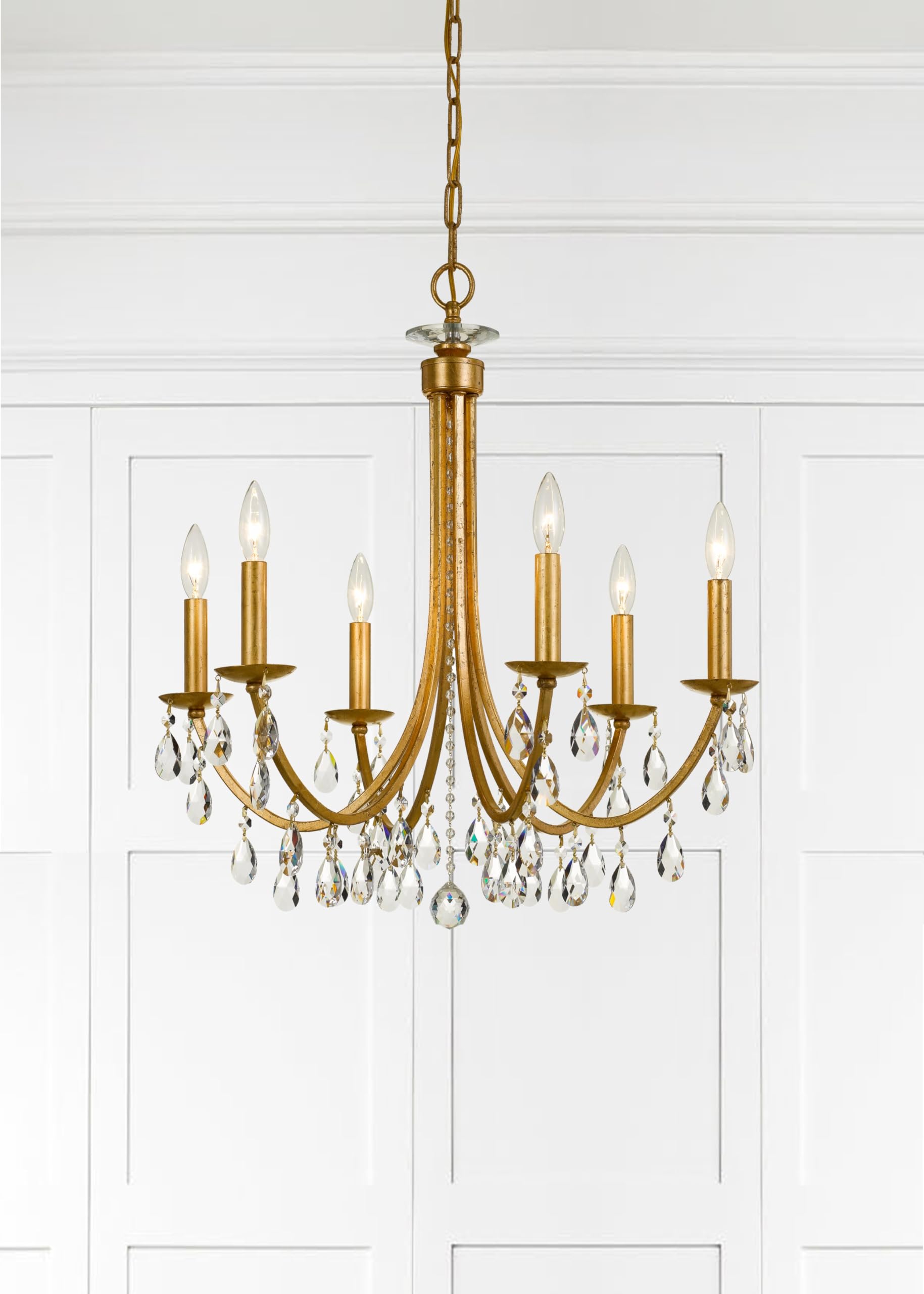 Bridgehampton 6-Light Hand-Cut Crystal Antique Gold Chandelier - Elegant Dining Room Lighting for Luxury Home Decor