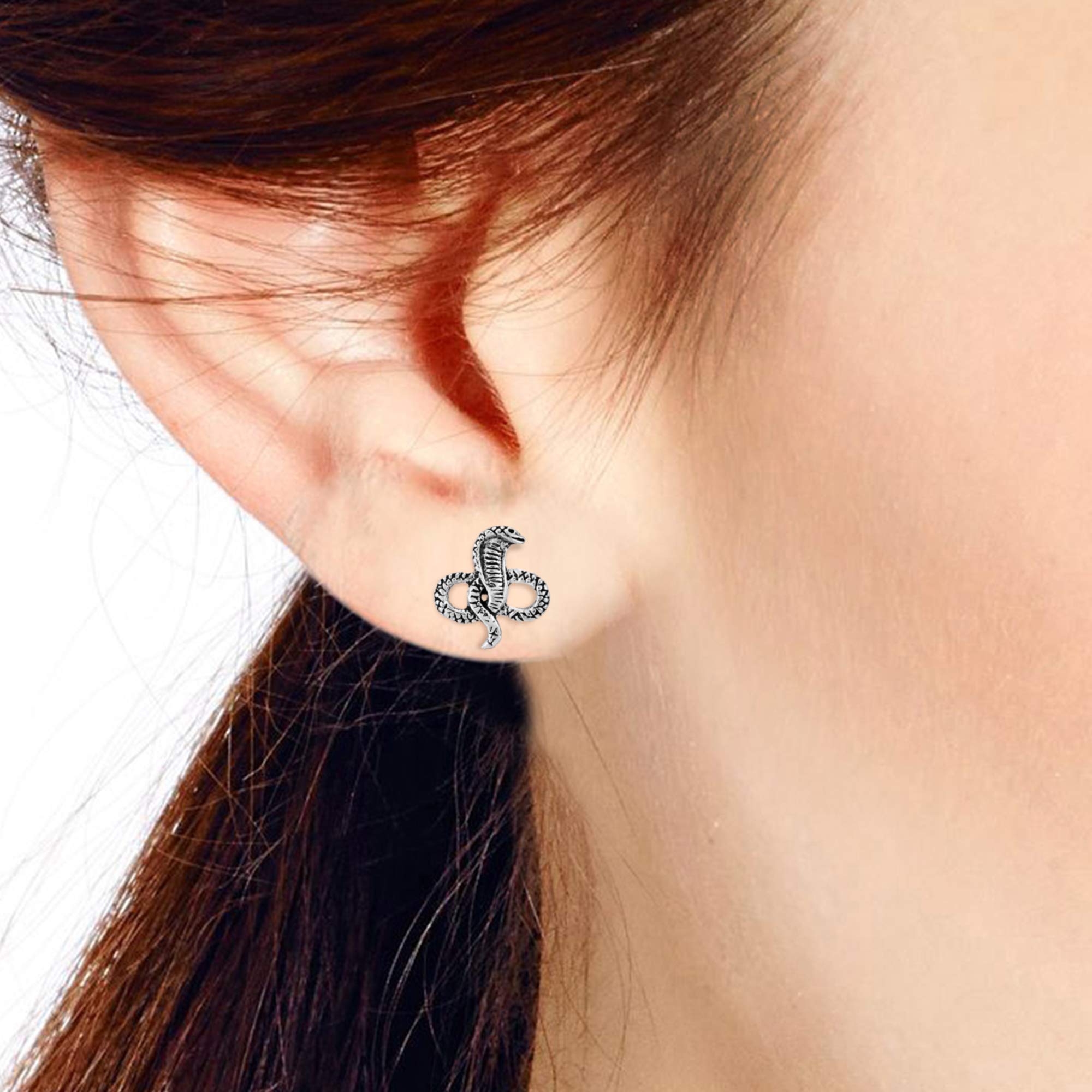AeraVida Feisty Mini King Cobra Snake .925 Sterling Silver Stud Earrings for Women | Hypoallergenic Snake Jewelry | Unique Handmade Sterling Silver Earrings | Perfect for Parties, Gifts & Everyday Wear