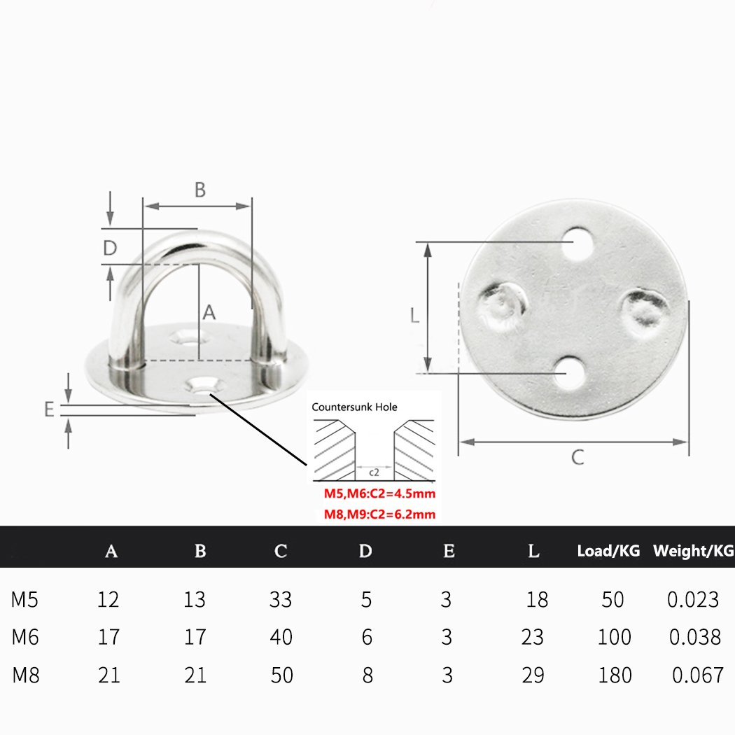 Heavy Duty 304 Stainless Steel Ceiling & Wall Mount Hook - 5mm (3/16
