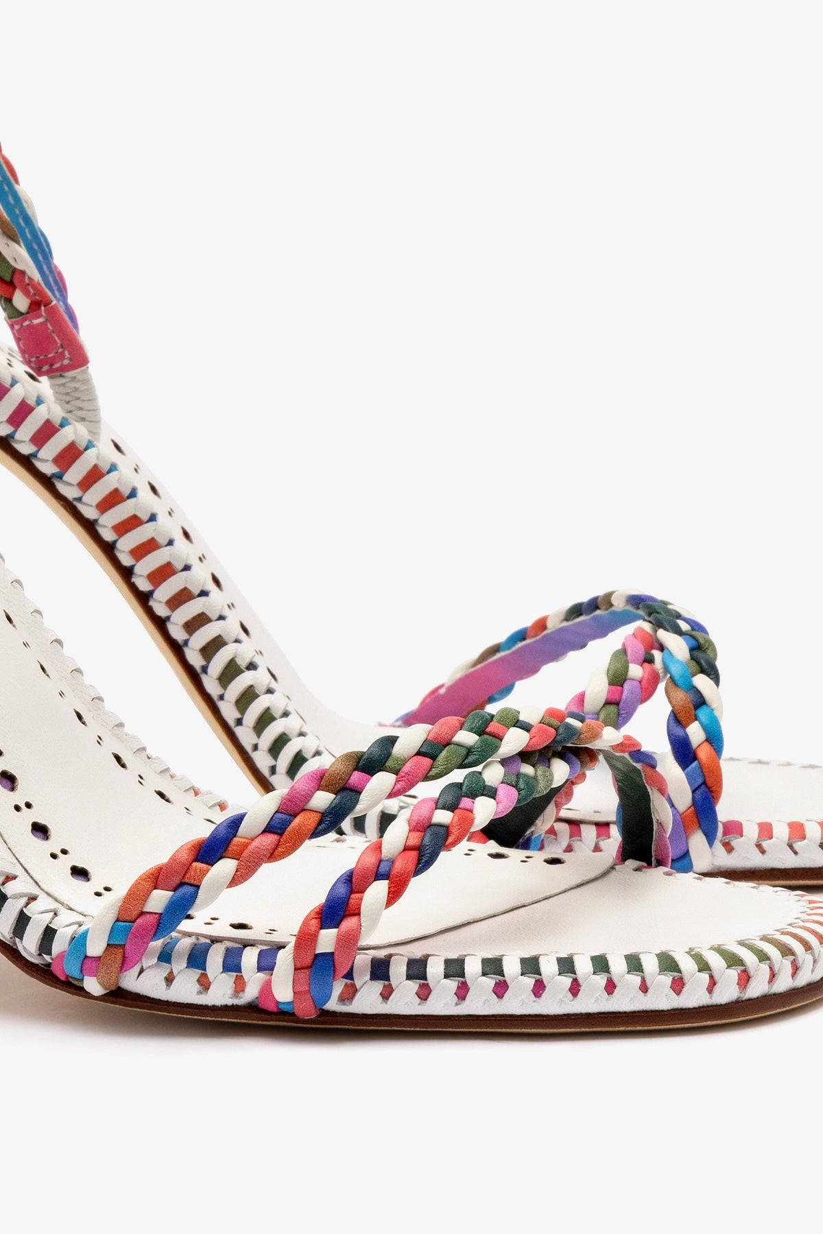 Larroudé x Jonathan Cohen Annie Sandal - Women's White & Rainbow Leather Sandals for Summer, Beach & Casual Outfits