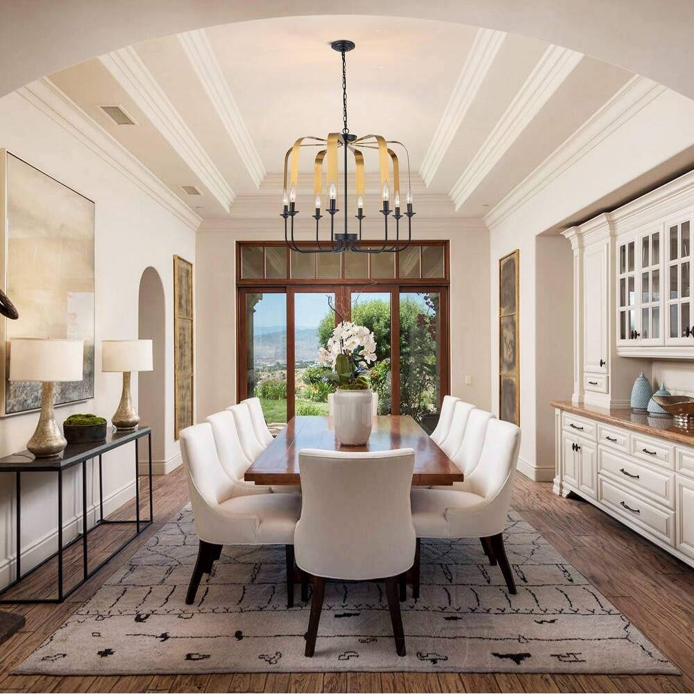 Vanity Art 8-Light Modern Geometric Chandelier - Farmhouse Style Candle Ceiling Light Fixture for Living Room, Kitchen & Dining Room | MLT2208LT-EP-BK | Perfect for Rustic, Industrial & Contemporary Home Decor