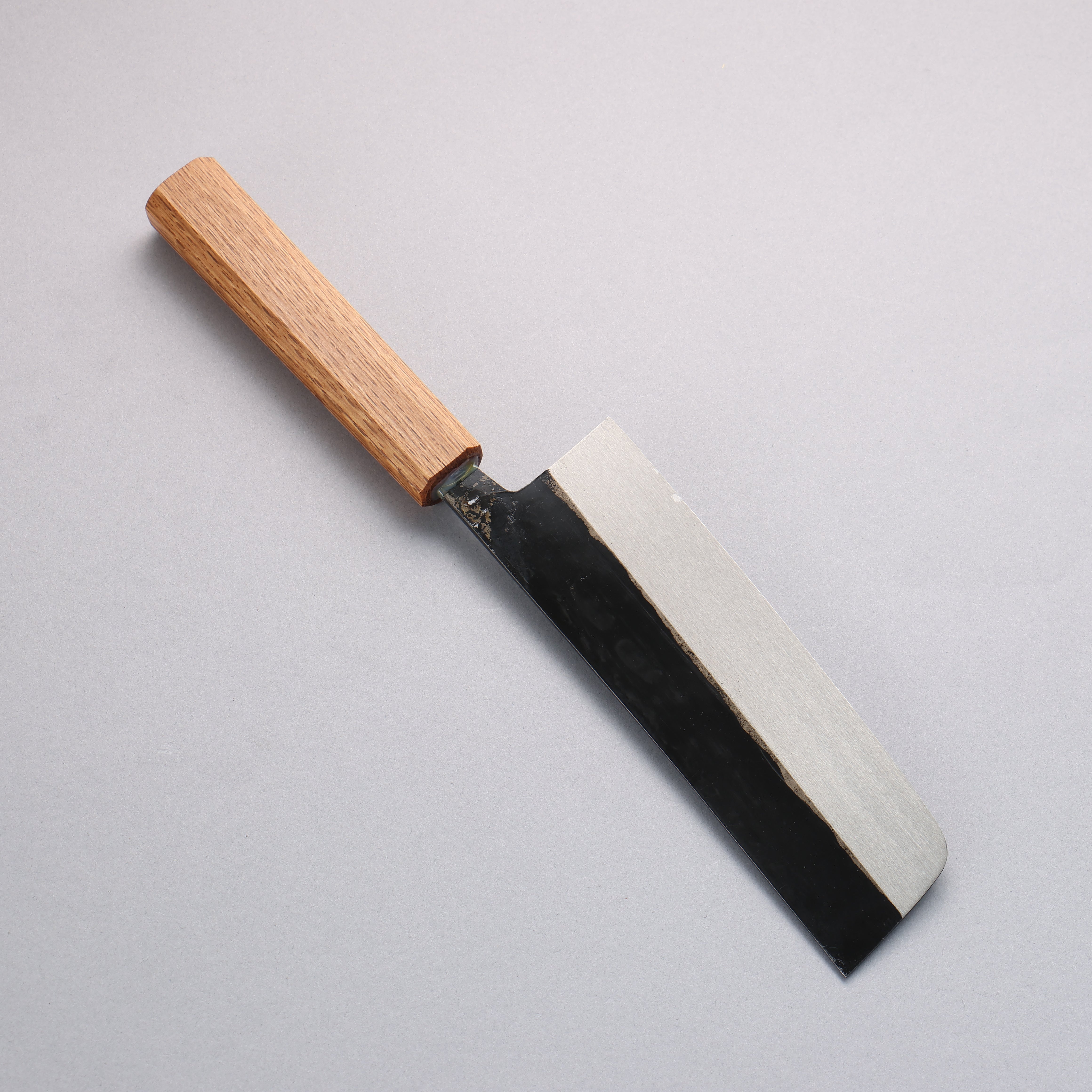 Premium Nakaniida White Steel No.2 Black Finished Nakiri Knife 165mm - Japanese Vegetable Cleaver with Oak Handle - Perfect for Slicing, Dicing & Chopping Vegetables in Professional Kitchens & Home Cooking
