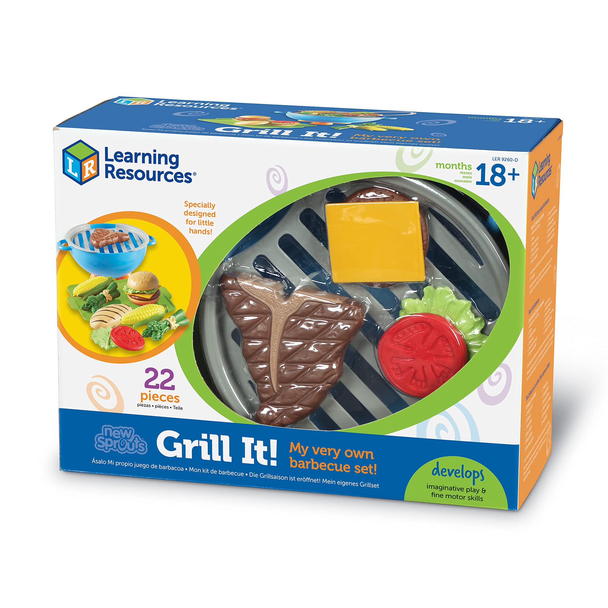 Learning Resources New Sprouts Grill It! 22-Piece BBQ Pretend Play Set for Toddlers 18+ Months - Preschool Learning Toys, Outdoor & Indoor Pretend Play Food for Kids - Perfect for Backyard Picnics, Playdates & Imaginative Role Play
