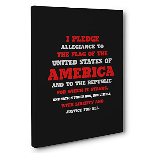 Pledge Allegiance Patriotic Canvas Wall Art - American Flag Decor for Living Room, Office & Home