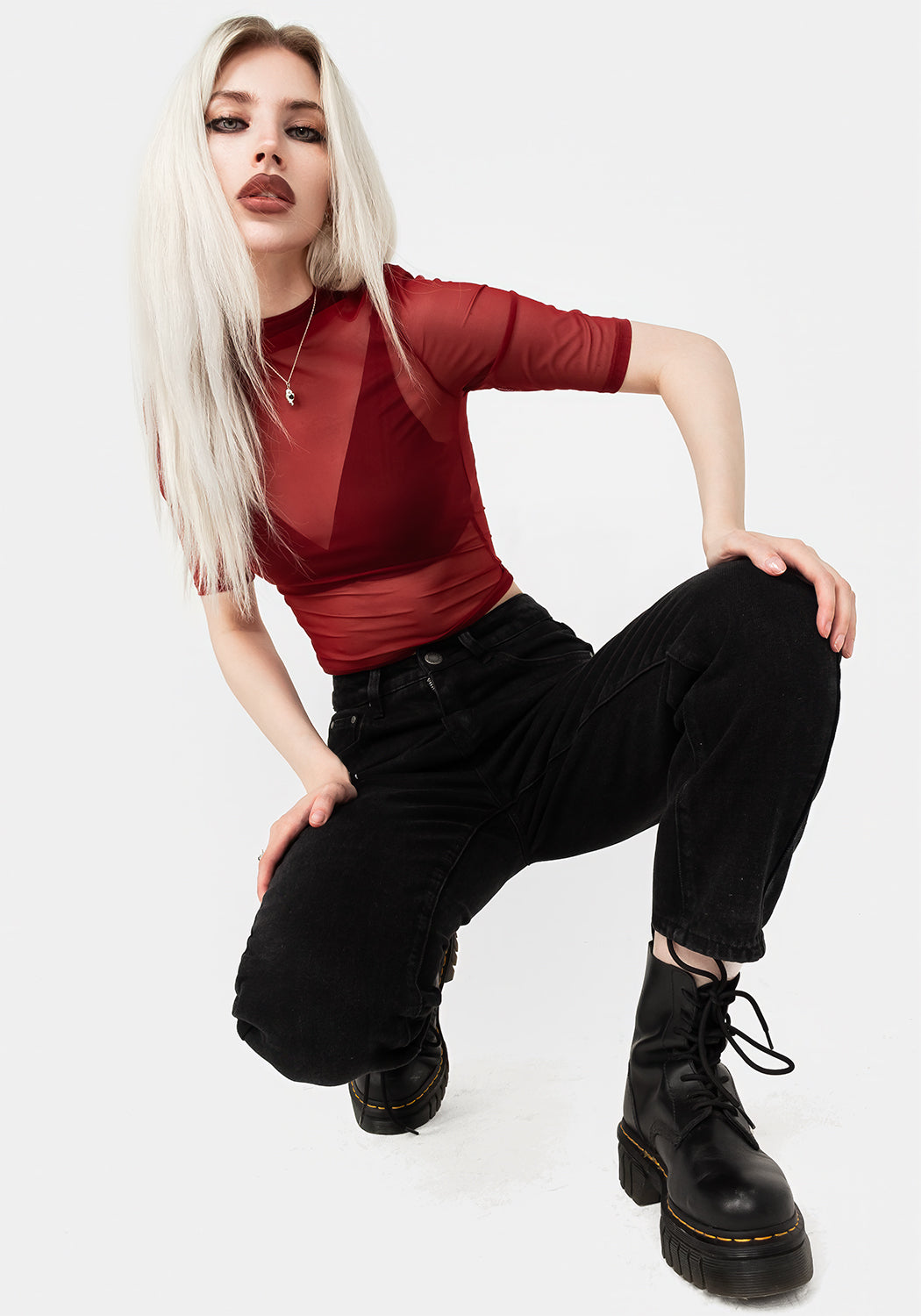Jinx Mesh Short Sleeve Top for Women - Breathable Red Casual Shirt - Perfect for Gaming, Concerts & Summer Outfits