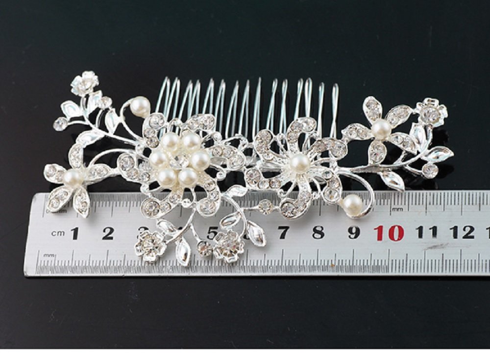 Elegant Pearl Flower Crystal Hair Comb - Bridal Wedding Hair Accessories for Women, Perfect for Bridesmaids, Prom, and Special Occasions