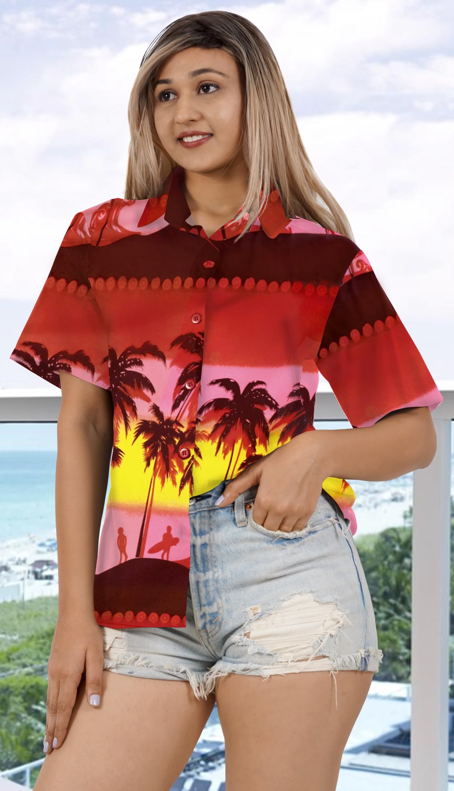 LA LEELA Women's Short Sleeve Hawaiian Shirt - Tropical Floral Beach Blouse for Vacation, Summer Outfits & Casual Wear