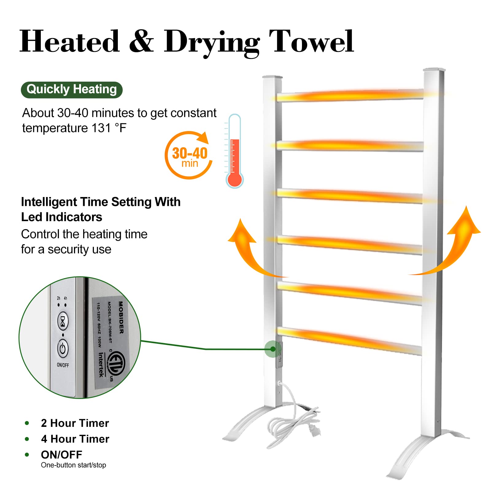Premium Electric Towel Warmer for Bathroom - 6-Bar Heated Towel Rack with Timer & Wall Mounted Plug-in Design - Perfect for Spa, Luxury Hotels, and Cozy Home Bathrooms - Fast Drying & Warm Towels for Ultimate Comfort