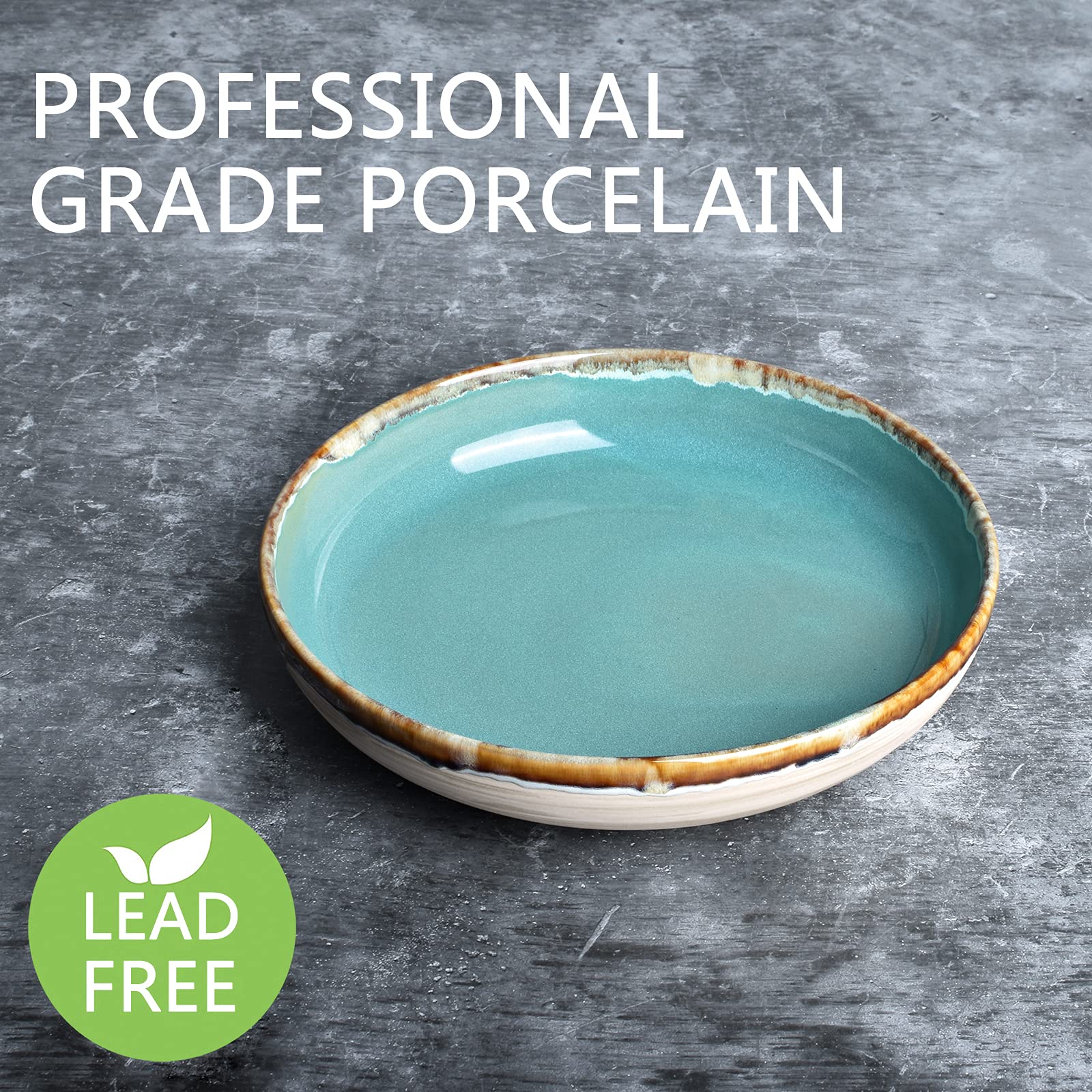 Bosmarlin 40oz Stoneware Pasta Bowls Set of 4 - Large Microwave & Dishwasher Safe Salad Bowls for Pasta, Soup, Cereal - Turquoise Green 9.3 Inch Serving Dishes for Family Dinners & Entertaining
