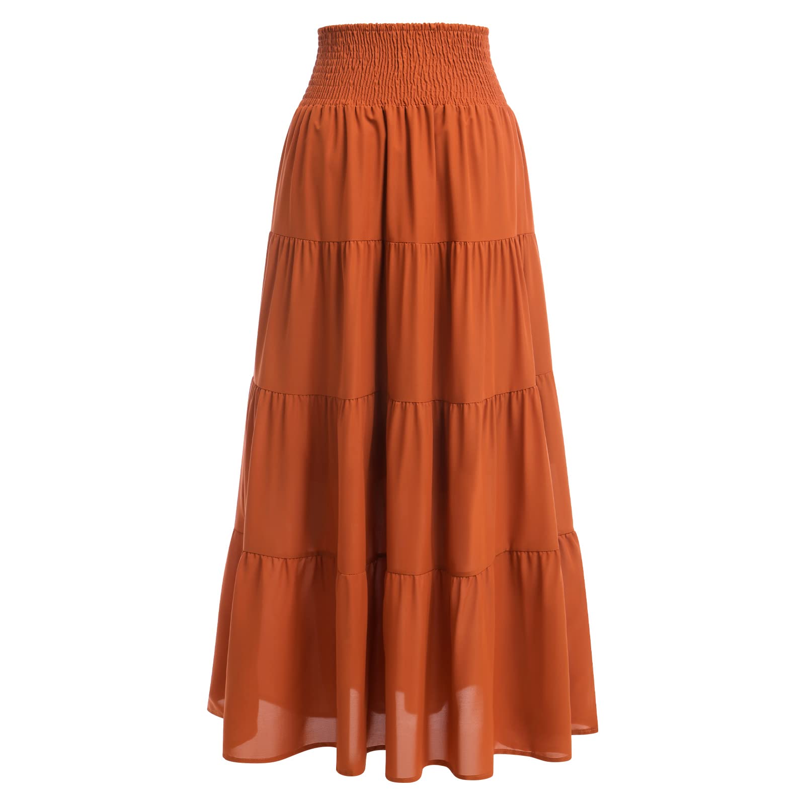 Boho Elastic Waist A-Line Ruffle Maxi Skirt Dress for Women - Convertible Beach Skirt with Drawstring, Chiffon Pleated Long Skirt | Perfect for Summer Vacations, Beach Outings & Boho Fashion