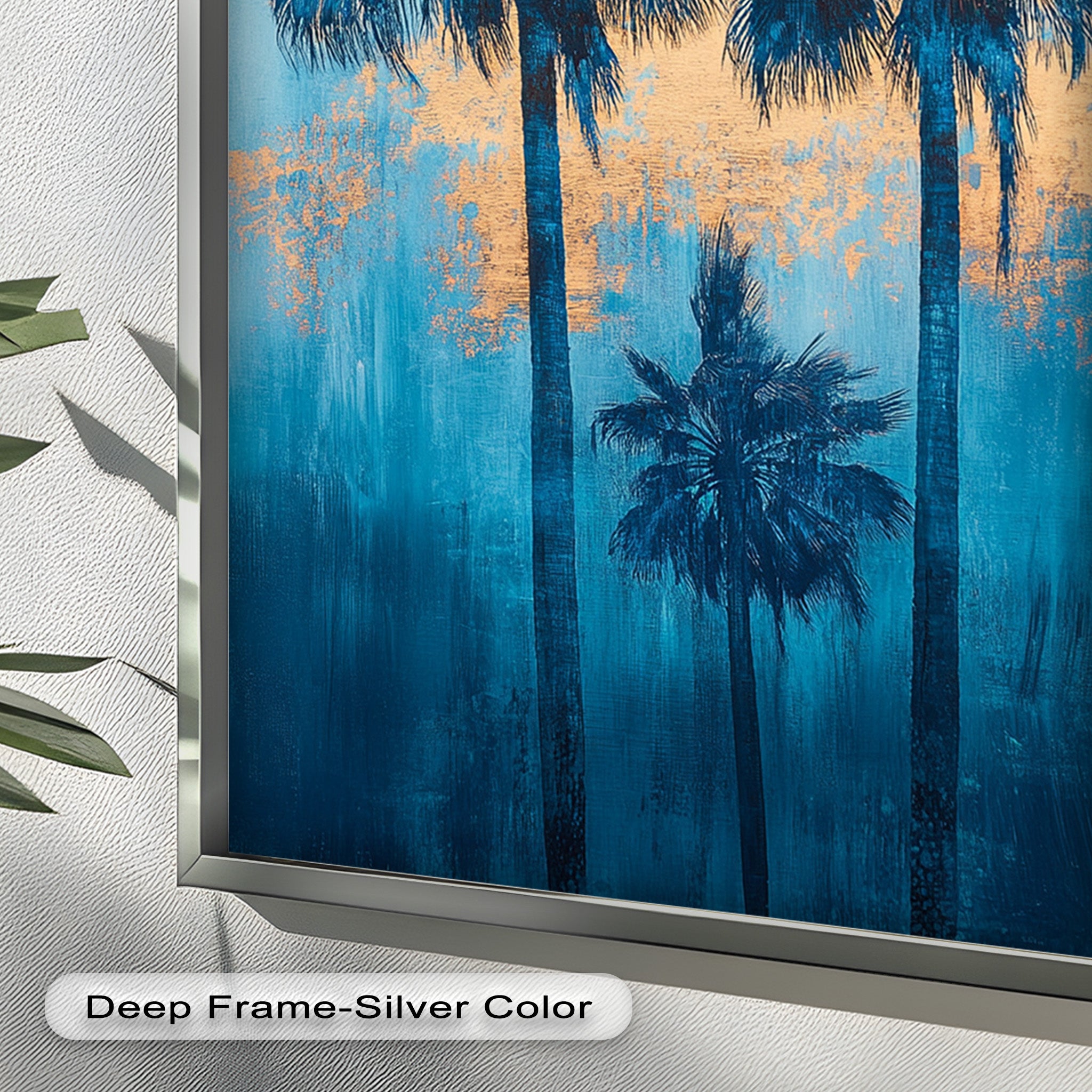 Blue Sunset Palms Tropical Oil Painting - Handmade Beach Wall Art for Living Room, Bedroom & Office Decor