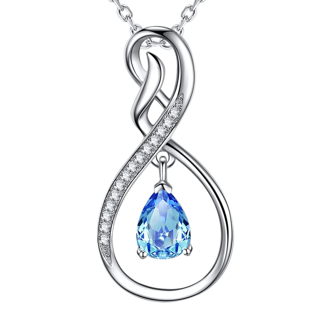 Forever Love Infinity Necklace for Women - 925 Sterling Silver with March April May Birthstones (Aquamarine, Emerald & More) | Thoughtful Birthday Gift for Wife, Mom & Her | Perfect for Anniversaries, Valentine's Day & Special Occasions