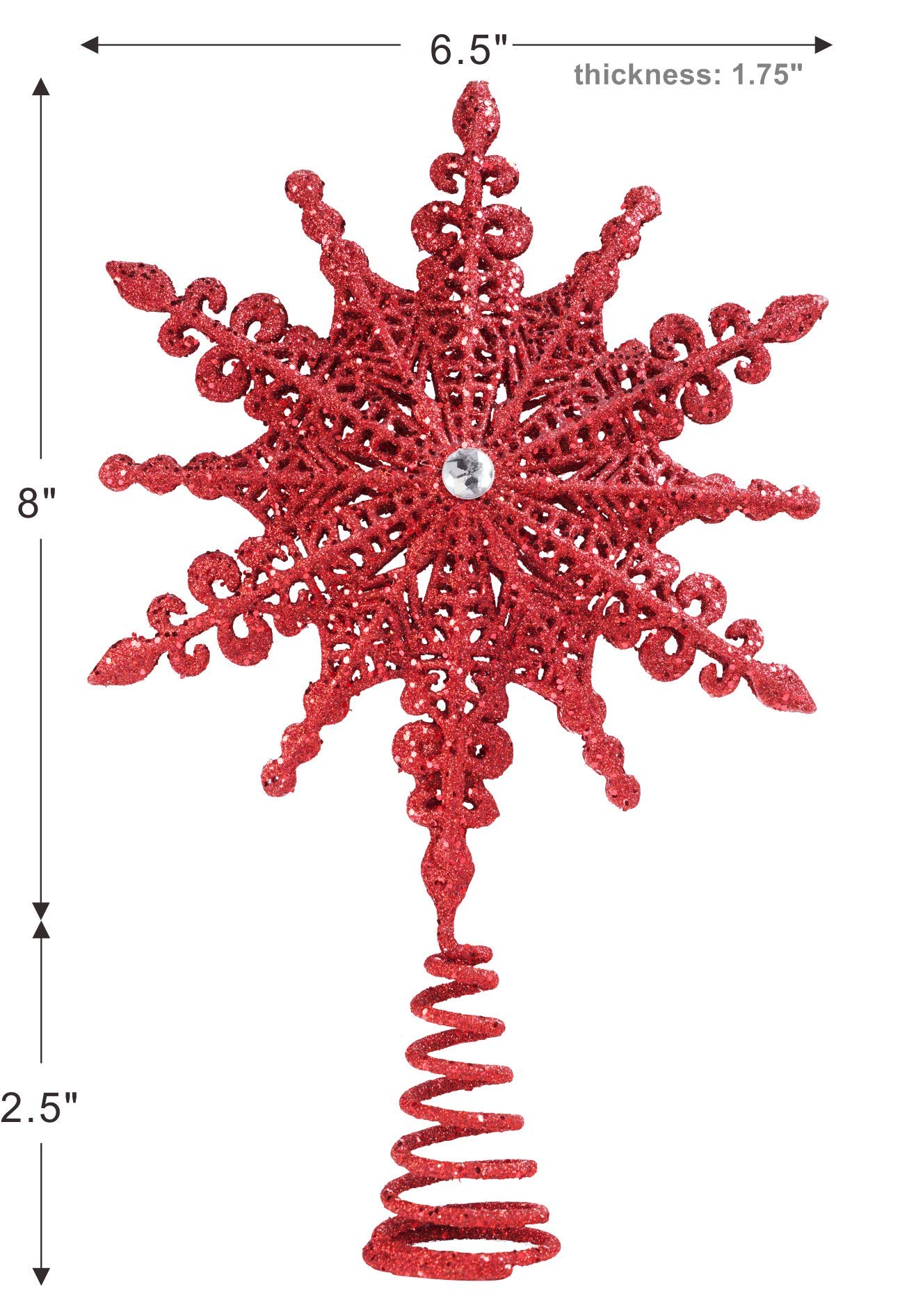 8 Inch Red Glittered Filigree Christmas Star Tree Topper - Elegant Holiday Decor for Christmas Trees, Home & Party Decoration | Perfect for Xmas, Winter Celebrations & Festive Home Décor