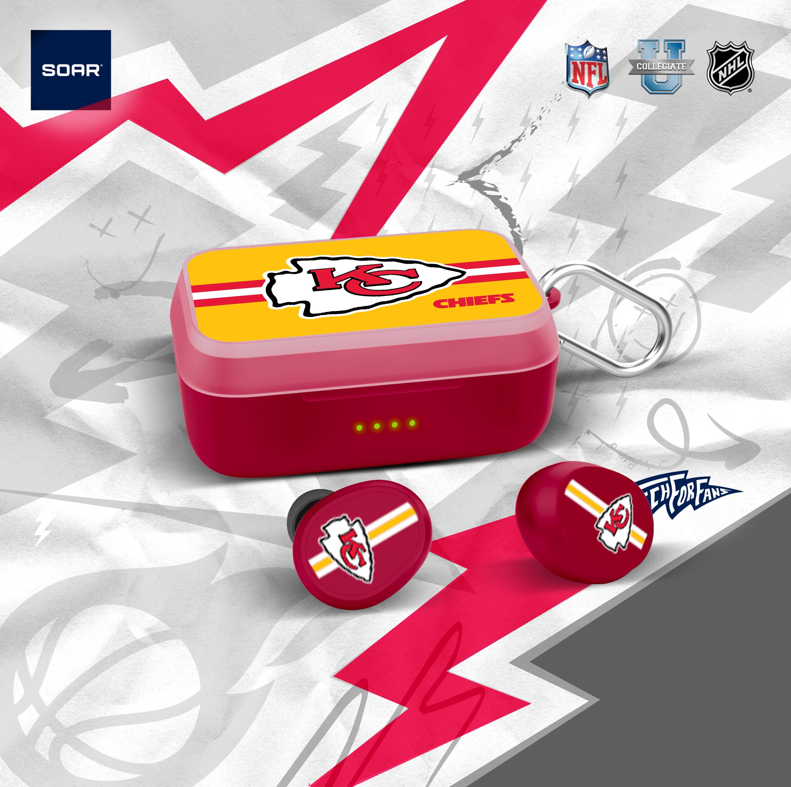 SOAR NFL Wireless Sport Earbuds - Bluetooth 5.0 Headphones with Secure Fit, IPX7 Waterproof & 30H Playtime - Perfect for Running, Gym & Outdoor Activities