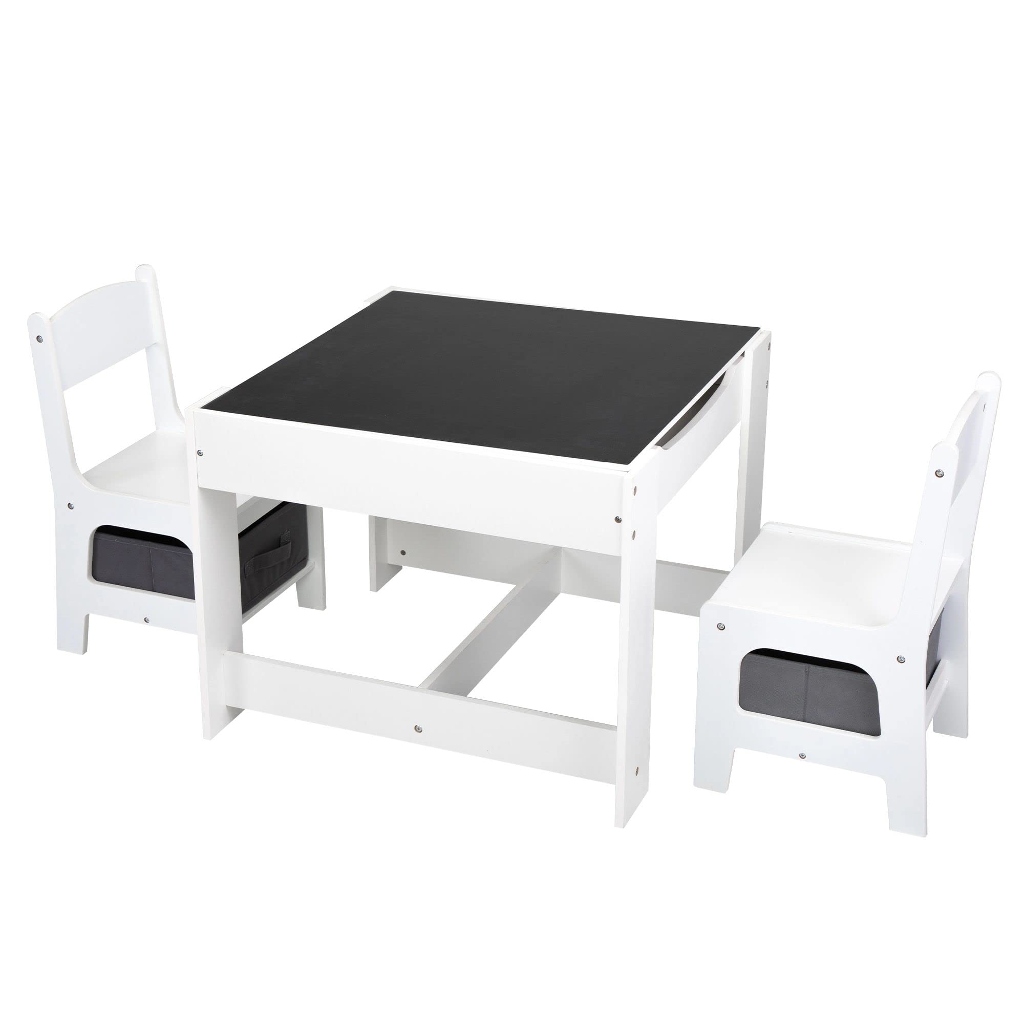 Kids Wooden Activity Table Set with 2 Chairs & Storage - 3-in-1 Double-Sided Blackboard for Drawing, Learning & Play - Perfect for Preschool Classroom, Daycare & Home Use