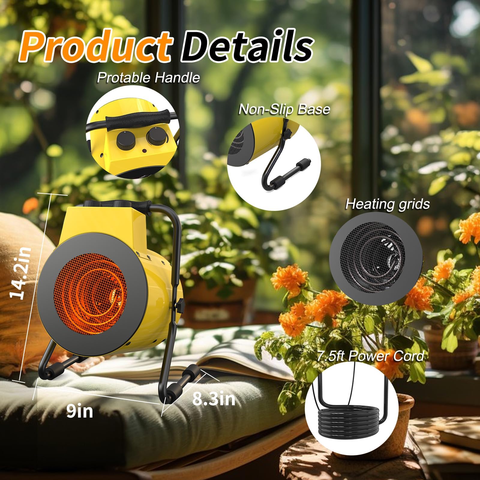Digital Thermostat Greenhouse Heater with Hygrometer - Portable Outdoor Space Heater for Greenhouses - Fast Heating, Overheat Protection - Ideal for Winter Plant Protection & Seedling Growth (Yellow)