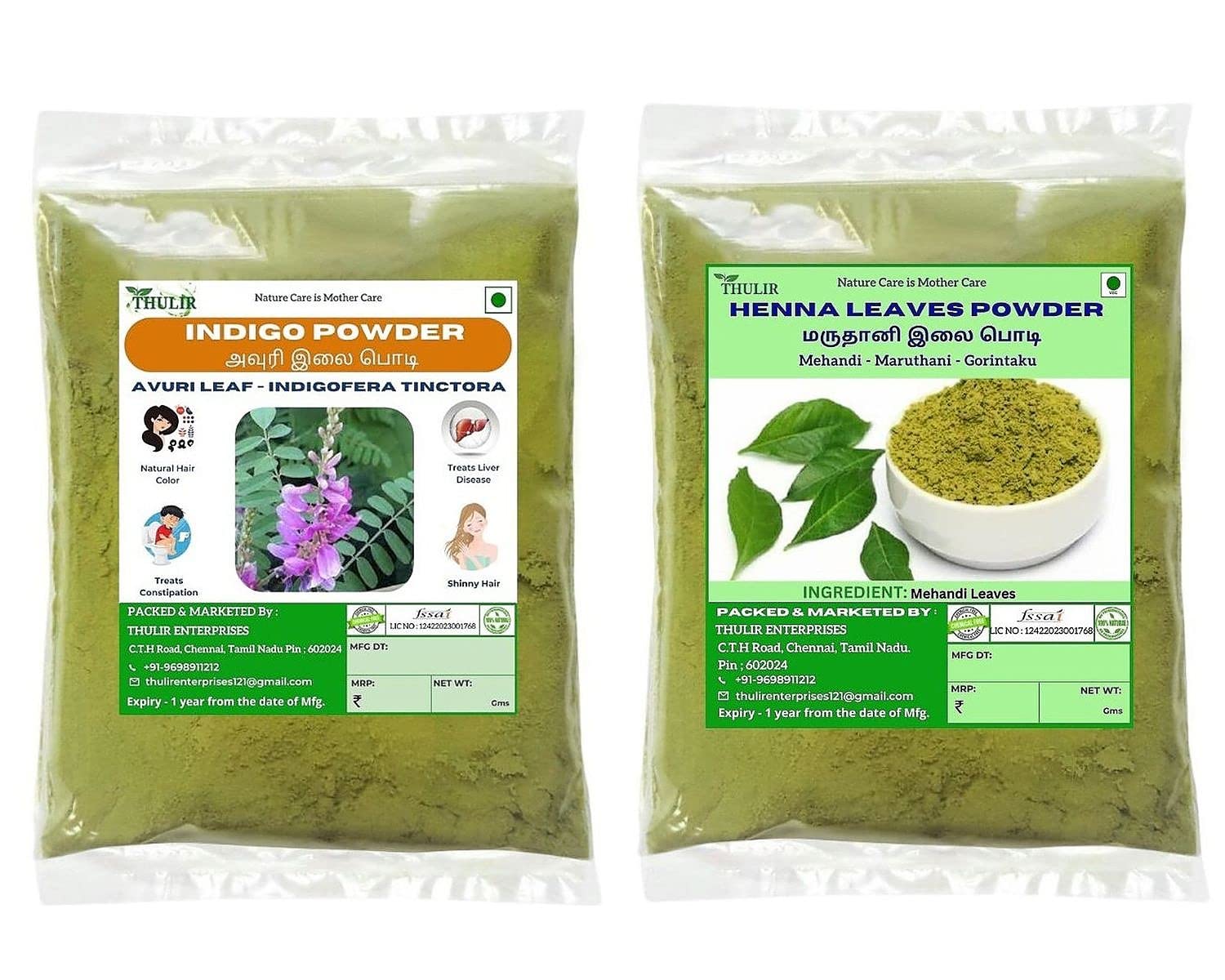 Organic Indigo & Henna Powder Combo (200g) - 100% Natural Hair Dye for Gray Coverage & Conditioning | Mehandi & Neeli Avuri Powder | Safe Chemical-Free Hair Color for Women & Men | Perfect for DIY Hair Coloring at Home