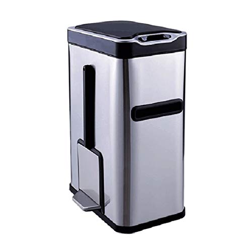 Smart Sensor Trash Can for Bedroom - Automatic Opening Stainless Steel Bin with 1.8 Gallon Capacity, Built-in Tissue Holder & Toilet Brush - Perfect for Bathroom, Kitchen, Office, and Home Use (Stainless Steel)