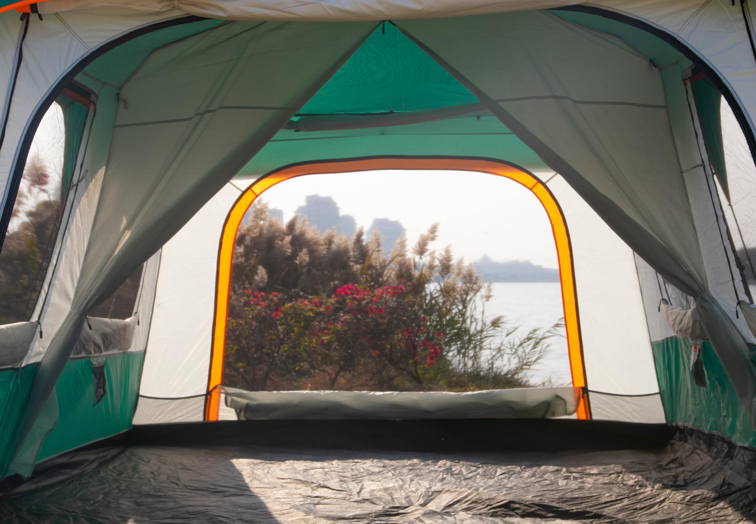 KTT Extra Large Family Cabin Tent for 10-14 People - 2 Room, 3 Door & 3 Window Design with Mesh, Straight Wall & Waterproof Double Layer - Perfect for Camping, Picnics, Outdoor Adventures & Family Gatherings