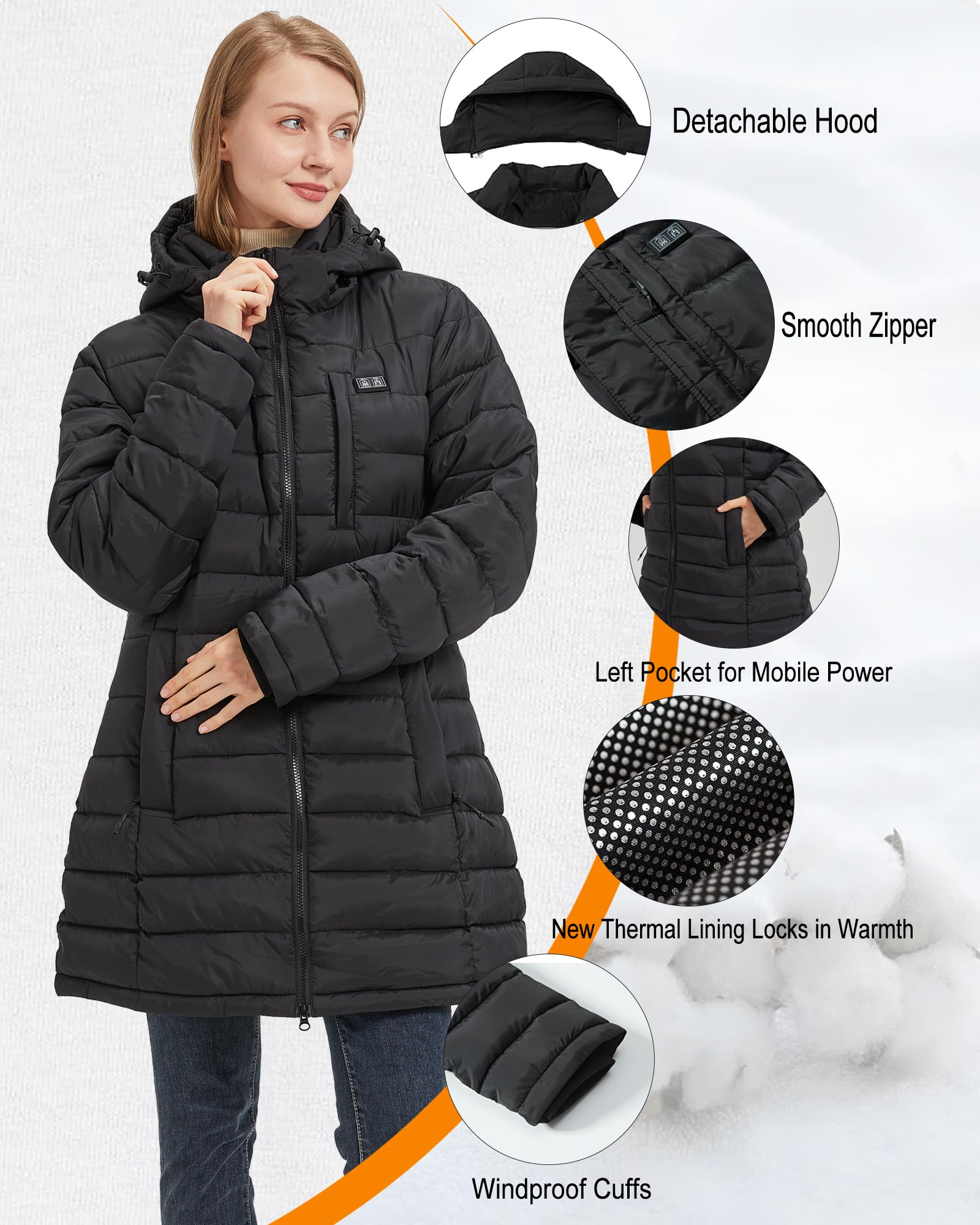 Women's Heated Jacket with Rechargeable Battery Pack - Winter Warm Electric Heated Coat for Outdoor Activities, Commuting & Cold Weather
