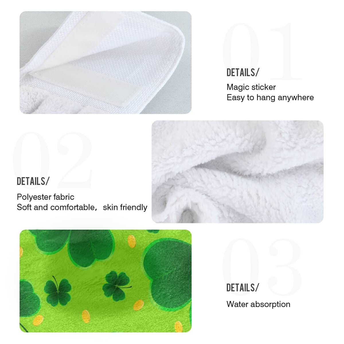 2 Pack St. Patrick's Day Hand Towels - Clover Shamrock Design for Kitchen, Bath, Gym & Yoga | Soft Absorbent Towels for Hands, Face & Hair | Dishcloth & Hanging Towel for Home Decor & Holiday Gifts