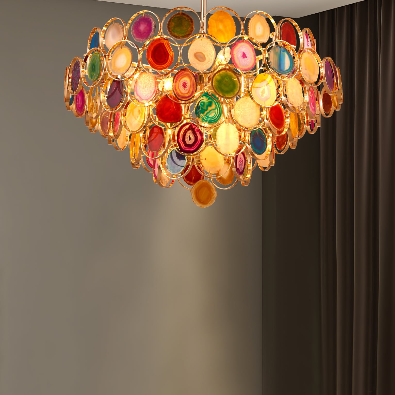 Natural Carnelian Gemstone Chandelier - Handcrafted Bohemian Crystal Beaded Ceiling Light Fixture for Living Room, Dining Room & Bedroom Decor
