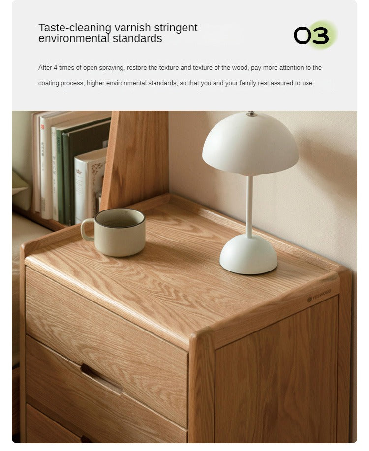 Solid Oak Wood Nightstand - Modern Nordic Style Bedside Table for Bedroom, Living Room, or Office