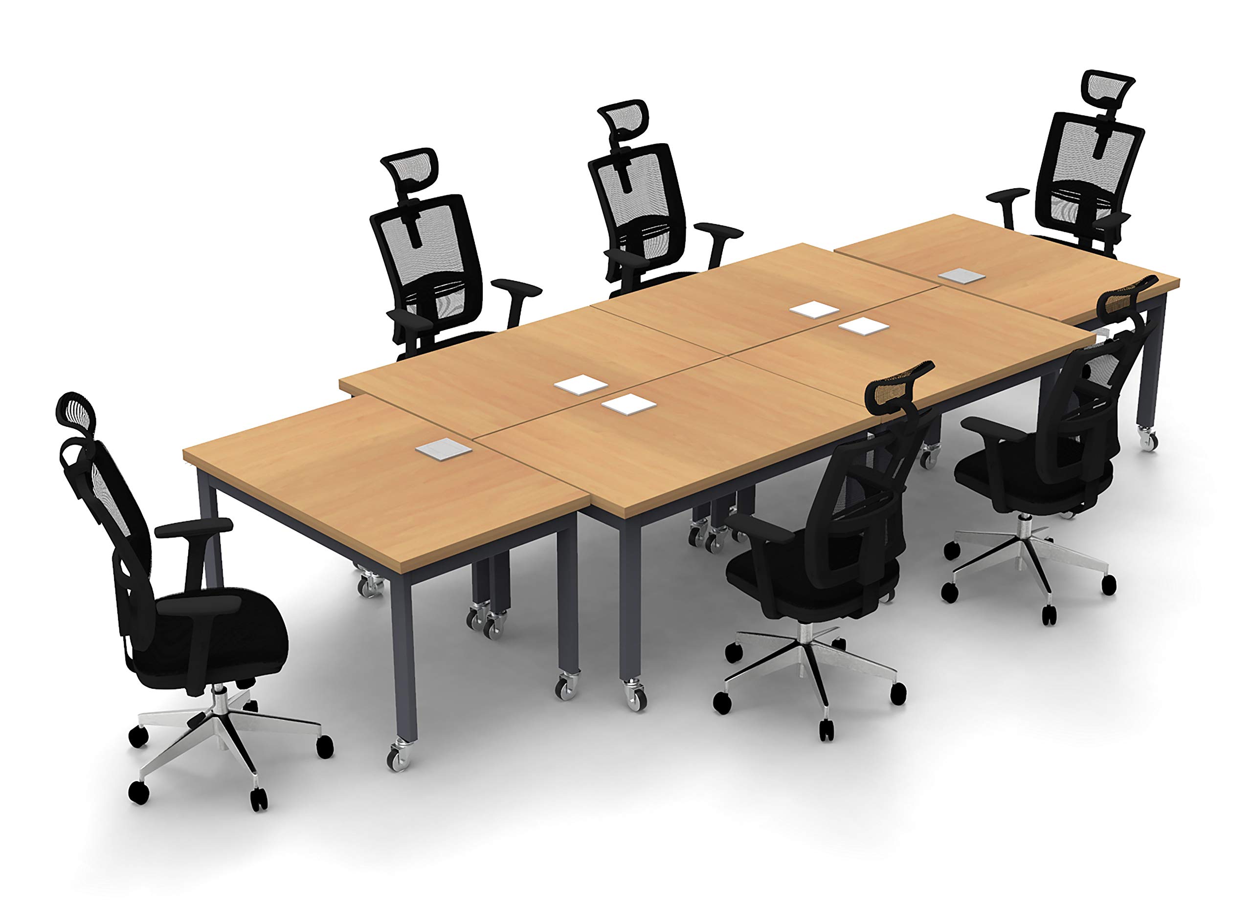 6-Person Conference Table Set with 12pc Java X-Thick Tops & Industrial Casters - Includes Tables, Chairs & Power Bars - Ready to Use for Office Meetings, Seminars & Team Collaborations