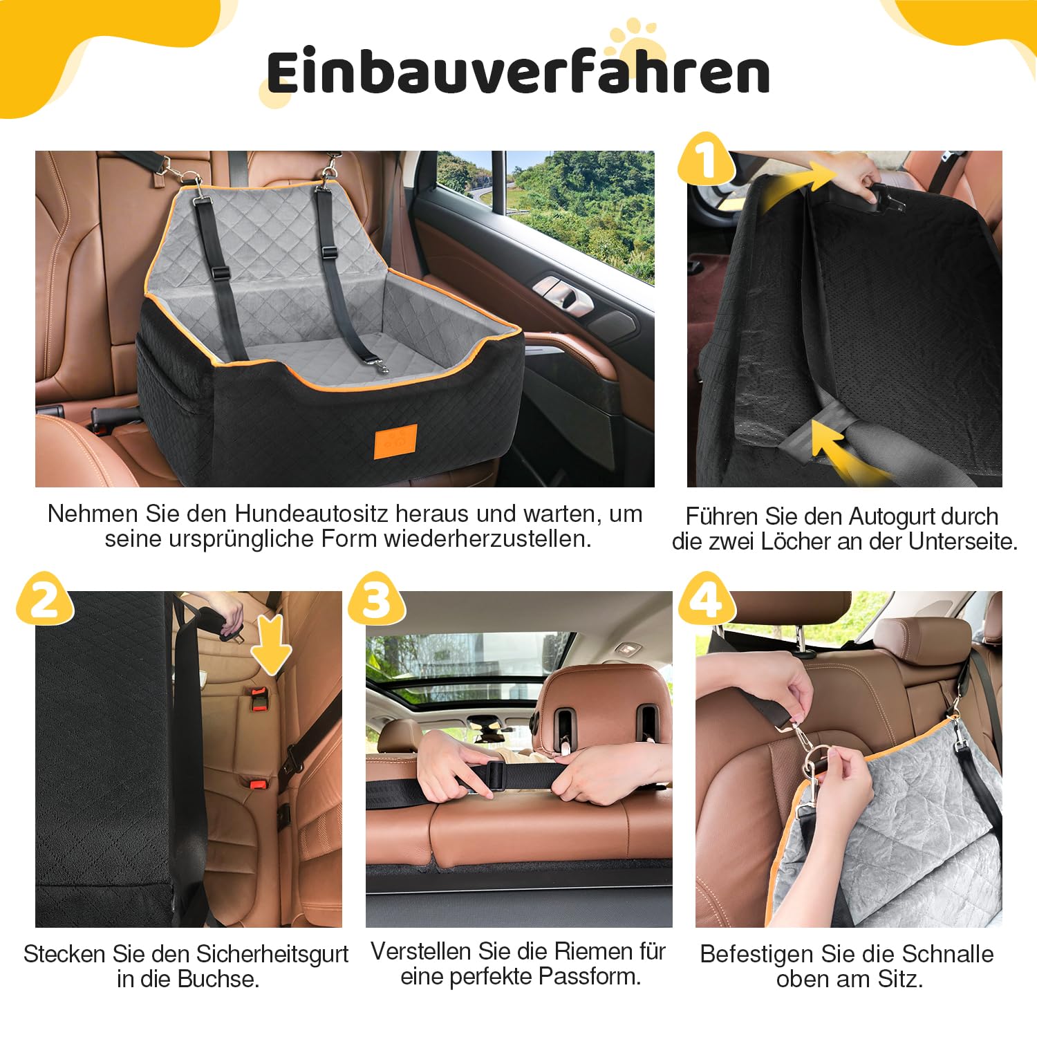 Premium Dog Car Seat for Large & Medium Dogs - Washable & Detachable Pet Booster Seat for Dogs Under 55Lbs (Fits 2 Small Dogs) - Thick Comfort Cushion with Storage Pockets (Black/Gray) - Perfect for Road Trips & Daily Commutes