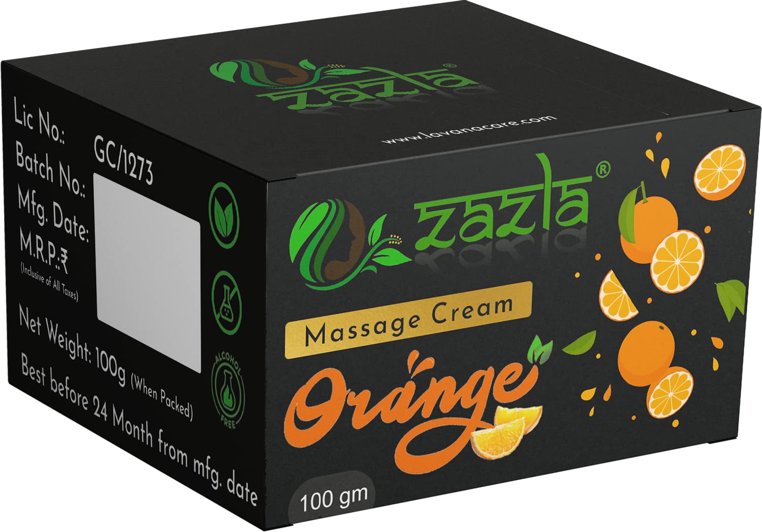 Zazla Orange Massage Cream for Face & Body - Moisturizing, Whitening & Brightening Cream | Softens & Nourishes Skin | 100g | Perfect for Spa, Home Massage & Skincare Routine