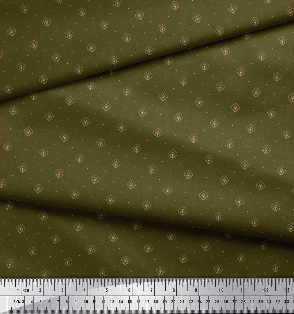 Soimoi Moss Georgette Brown Fabric by The Yard - 42 Inch Wide Printed Fabric with Geometric & Ogee Patterns - Lightweight Draping Material for Dresses, Scarves, Curtains and DIY Craft Projects