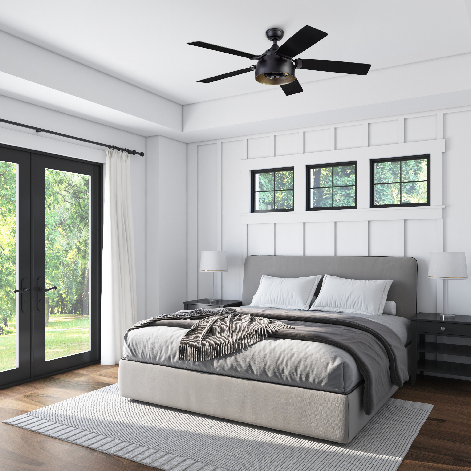 52 Inch Octavia Matte Black Ceiling Fan with Remote Control - Energy Efficient, Quiet Operation for Bedroom, Living Room, and Office