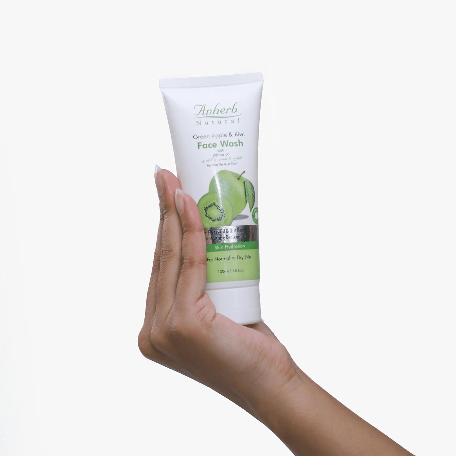 Anherb Green Apple & Kiwi Facial Cleanser 100g - Natural Foaming Face Wash for Acne & Oily Skin - Gentle Daily Cleanser for Men & Women - Perfect for Morning & Night Skincare Routine