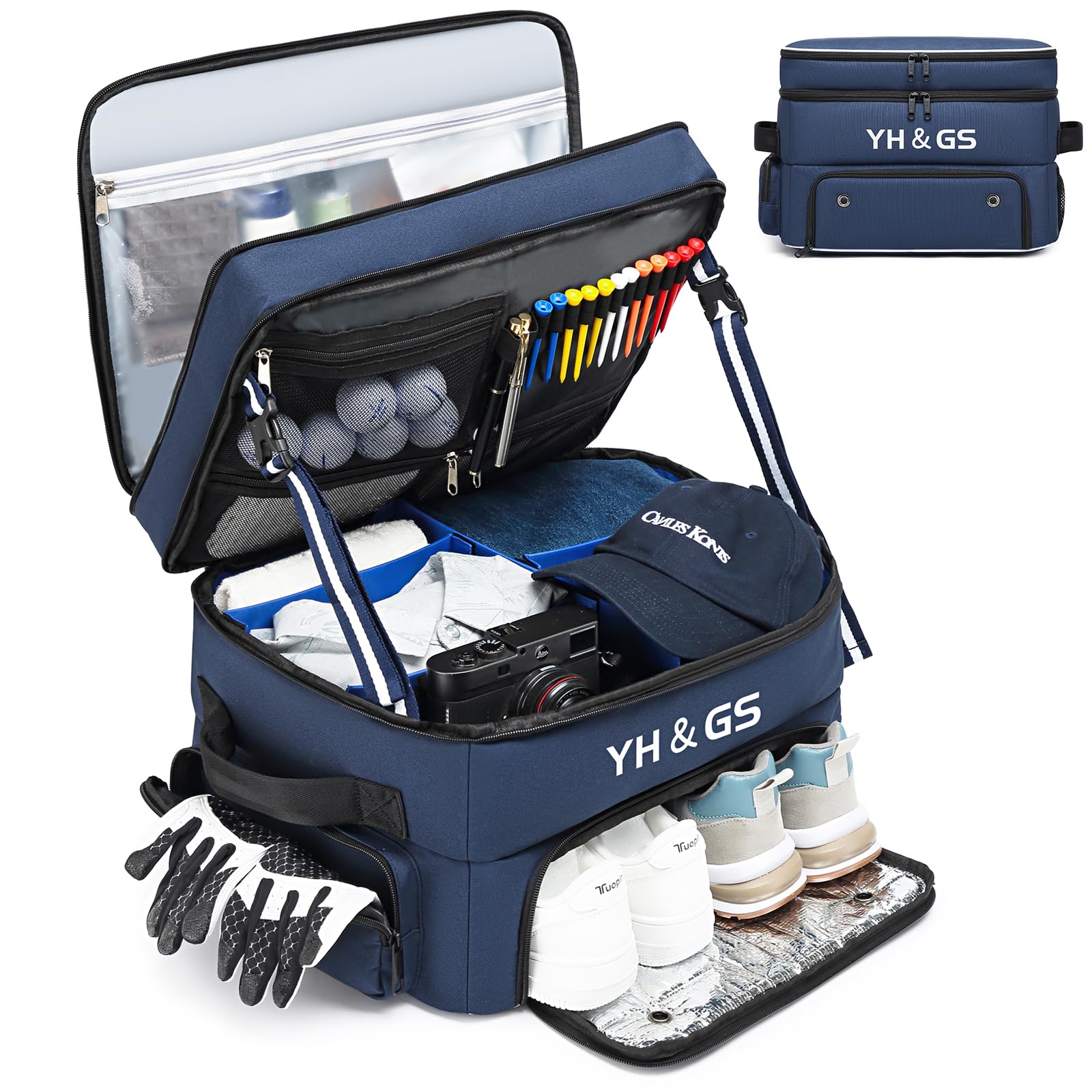 3-Layer Golf Trunk Organizer for Men - Ventilated Shoe Compartment Holds 2 Pairs - Car Storage for Golf Balls, Clothes, Gloves & Accessories - Perfect Golf Gift for Travel & Tournament Prep