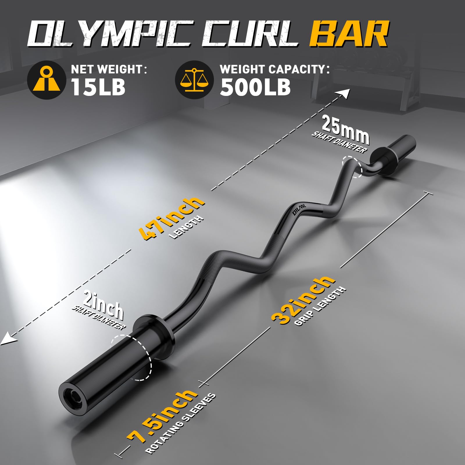 Olympic EZ Curl Barbell Bar 47