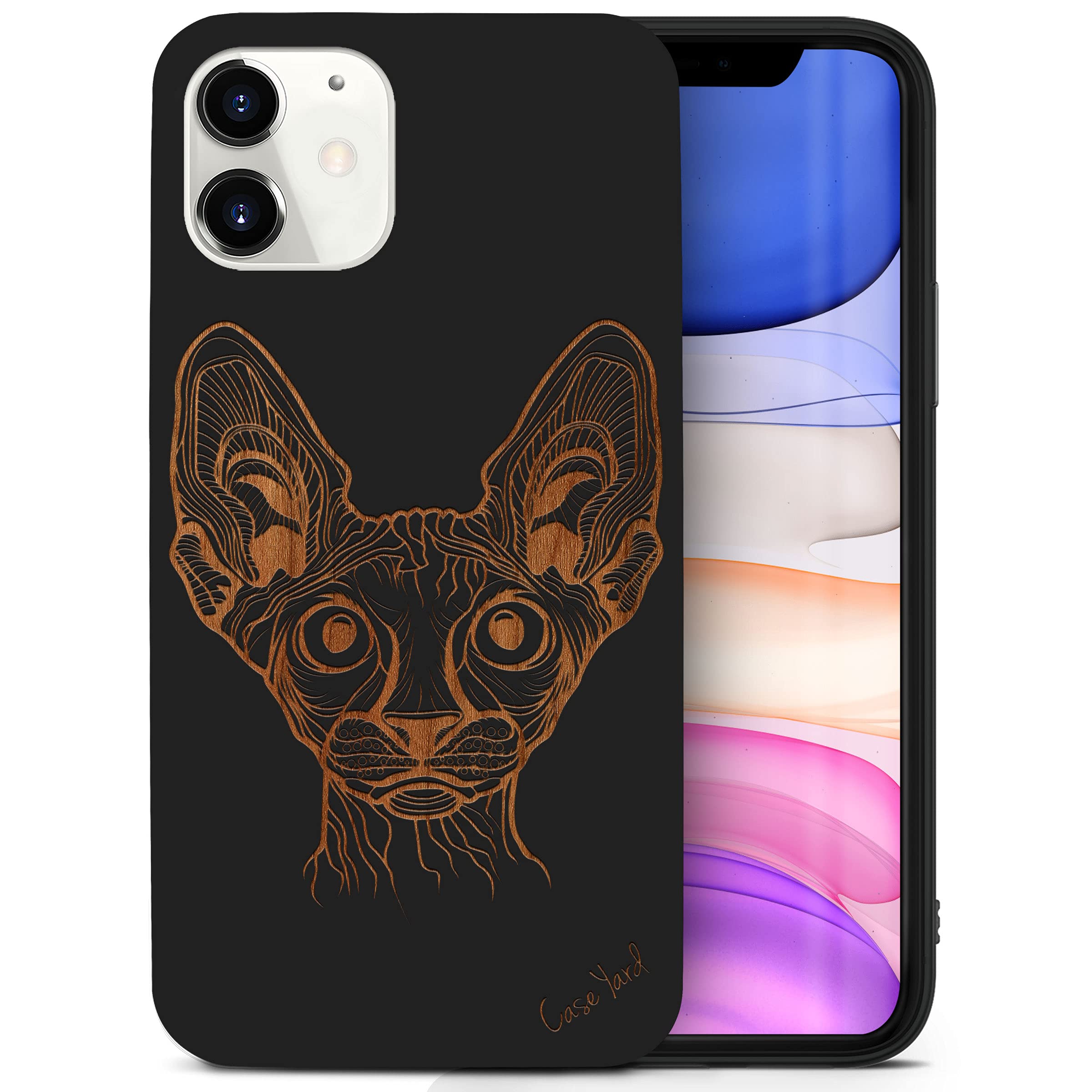 Wooden iPhone 11 Case with Laser Engraved Bobcat Design - Shockproof Slim Fit Protective Cover for Men & Women - Perfect for Outdoor Adventures & Daily Use