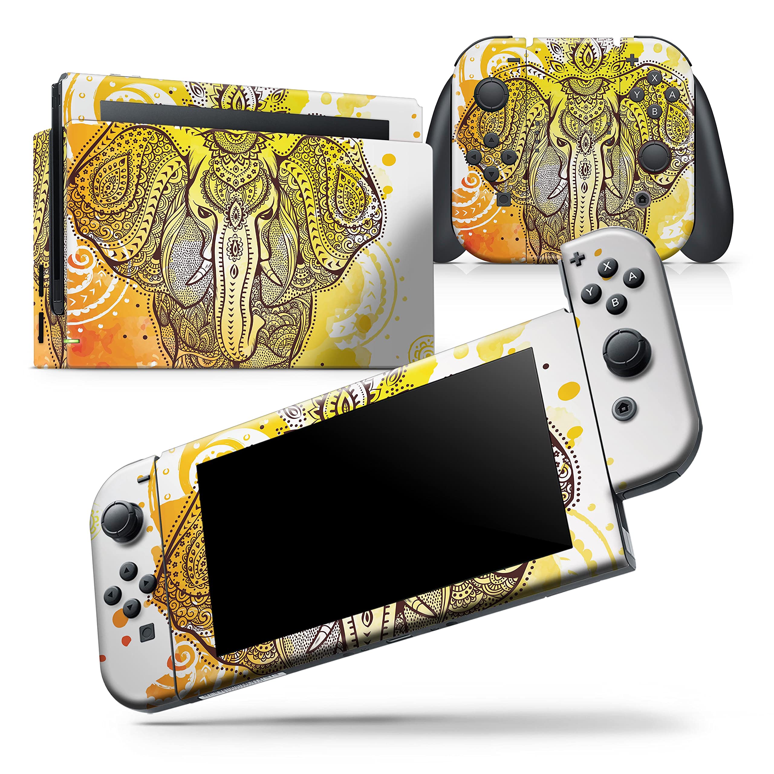 Nintendo Switch Lite Skin Decal - Scratch-Resistant Removable Vinyl Wrap Cover with Bright Orange Ethnic Elephant Design - Perfect for Gaming Protection and Personalization